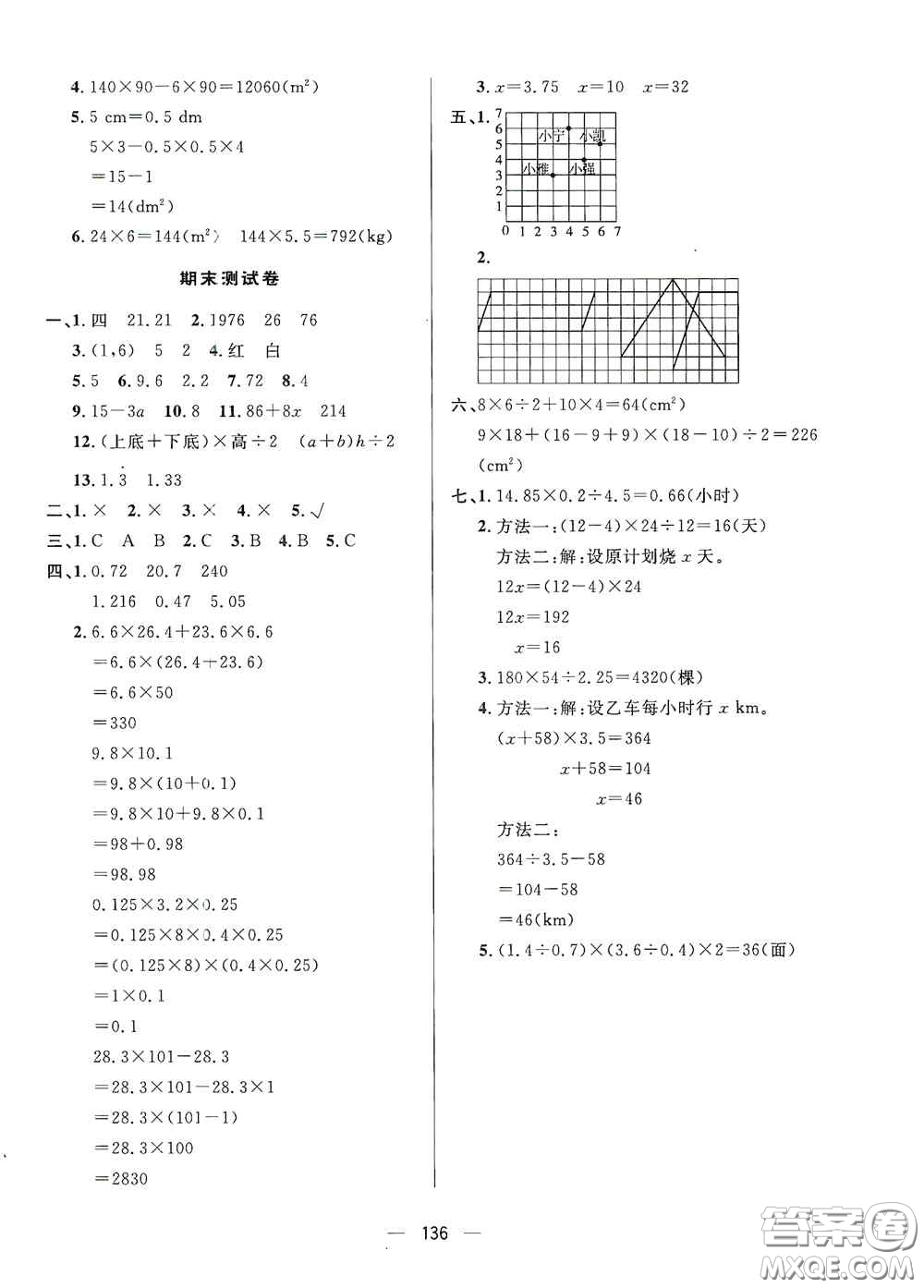 陜西人民出版社2020實驗教材新學案五年級數(shù)學上冊人教版答案