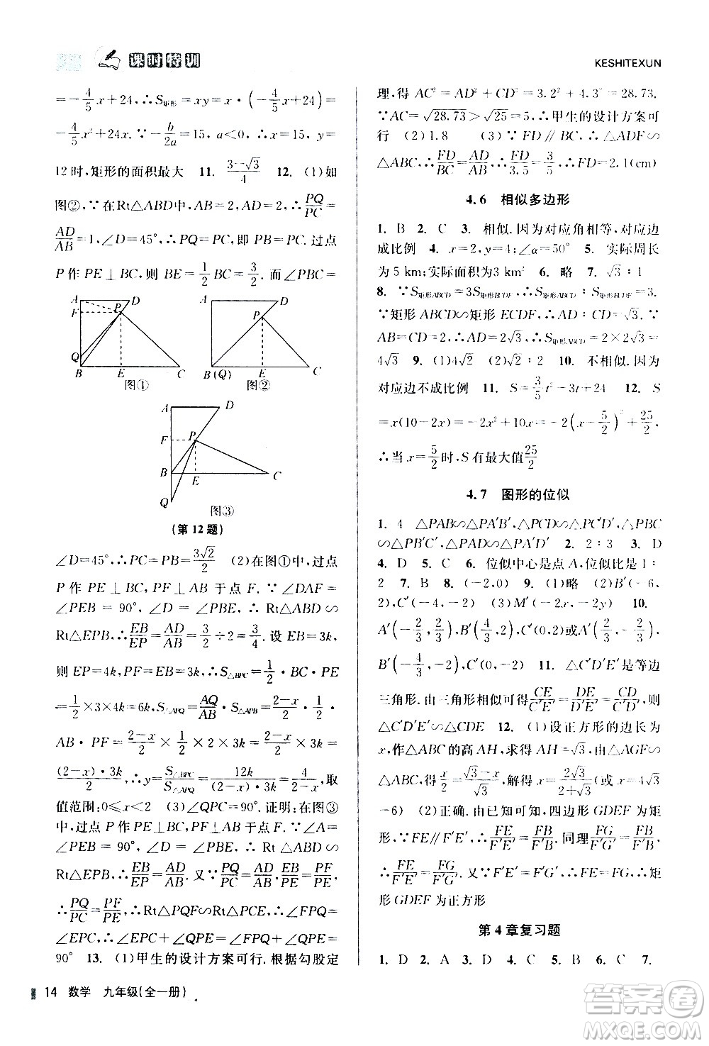 浙江人民出版社2020年課時(shí)特訓(xùn)數(shù)學(xué)九年級全一冊Z浙教版答案