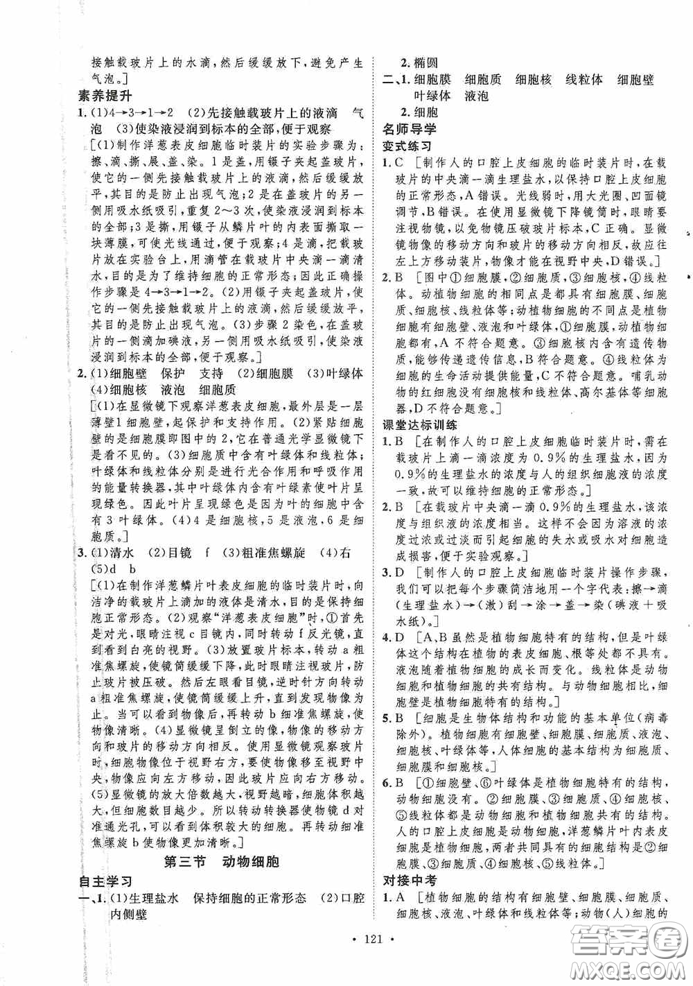 陜西人民出版社2020實驗教材新學(xué)案七年級生物上冊人教版答案