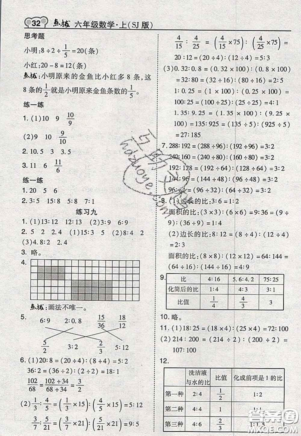 2020秋榮德基特高級(jí)教師點(diǎn)撥六年級(jí)數(shù)學(xué)上冊(cè)蘇教版參考答案