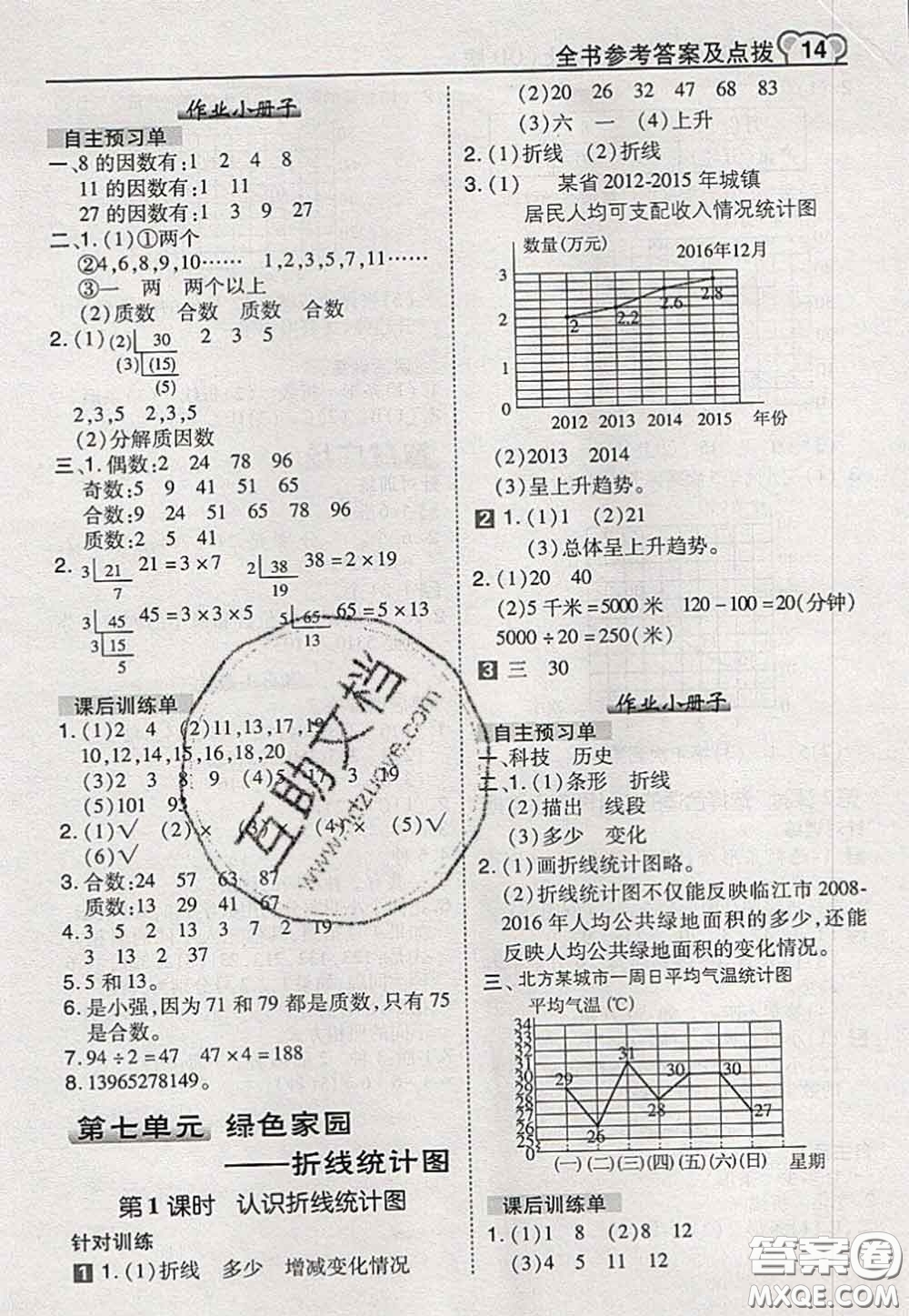 2020秋榮德基特高級(jí)教師點(diǎn)撥五年級(jí)數(shù)學(xué)上冊(cè)青島版參考答案