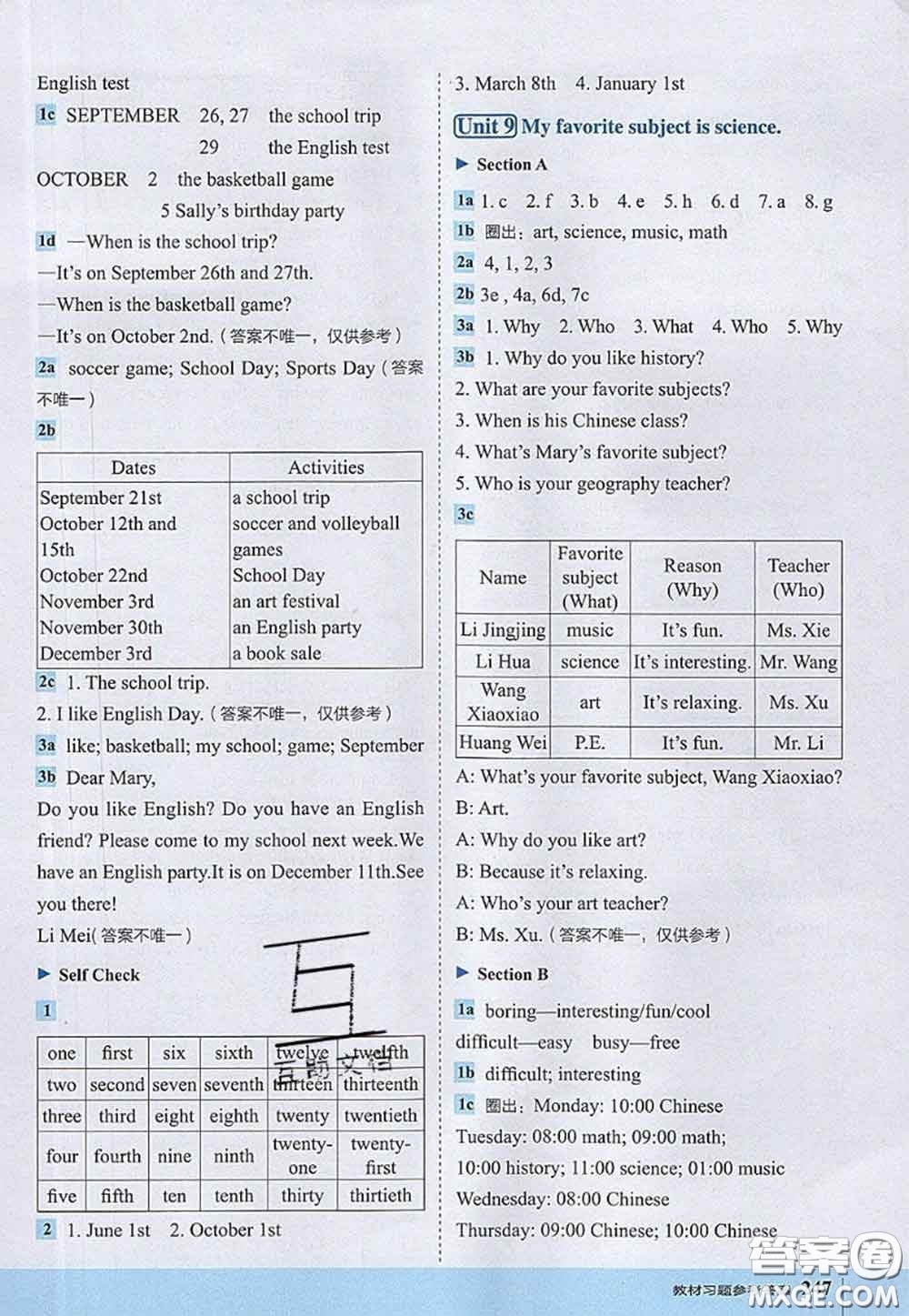 2020秋榮德基特高級教師點撥七年級英語上冊人教版參考答案