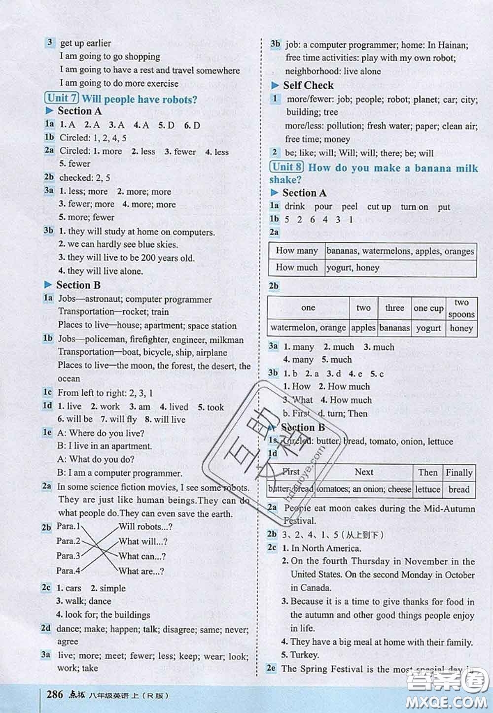 2020秋榮德基特高級(jí)教師點(diǎn)撥八年級(jí)英語(yǔ)上冊(cè)人教版參考答案