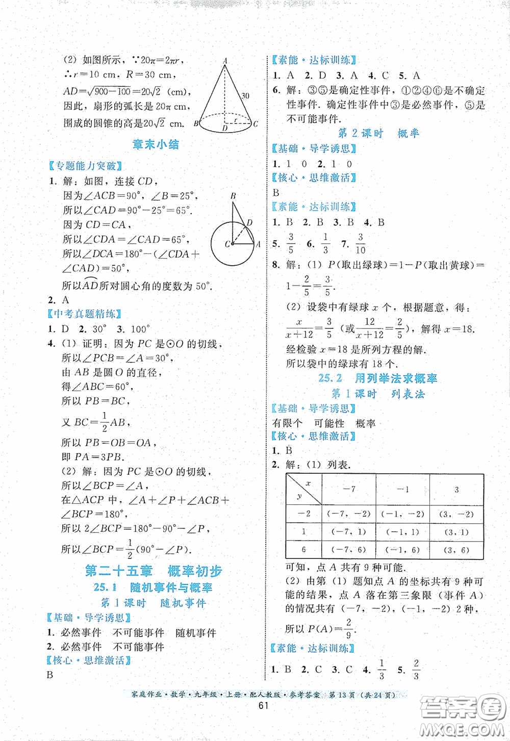 貴州科技出版社2020家庭作業(yè)九年級數(shù)學上冊人教版的答案