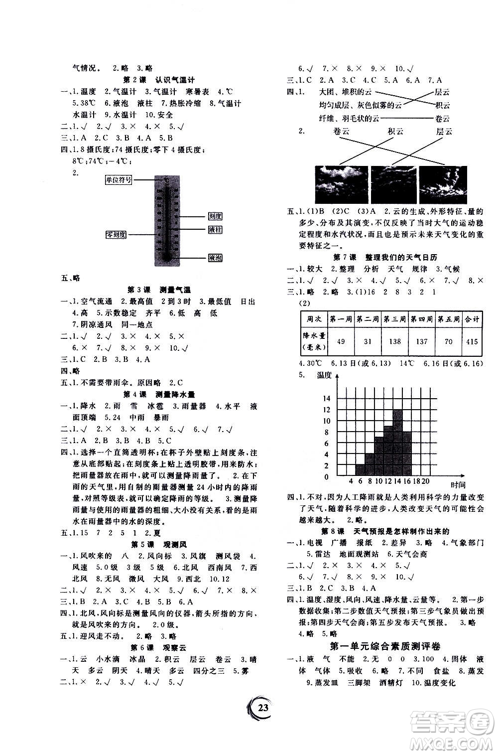 貴州教育出版社2020年課堂練習三年級上冊科學JK教科版答案