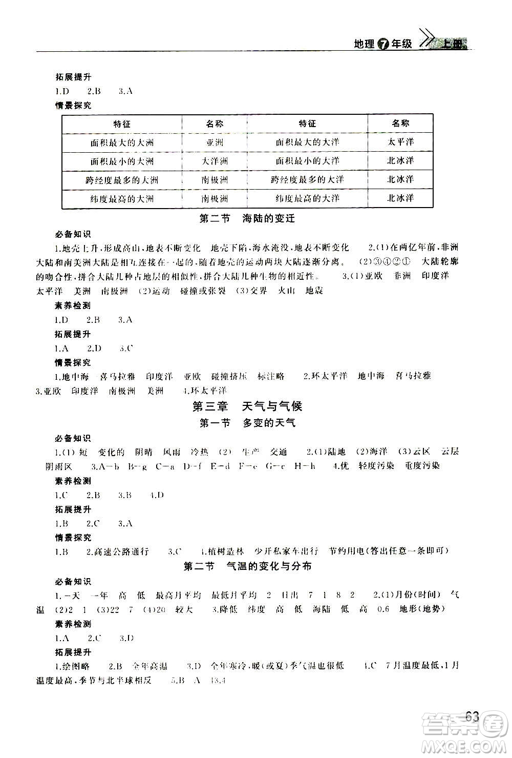 2020秋智慧學(xué)習(xí)天天向上課堂作業(yè)七年級上冊地理人教版答案