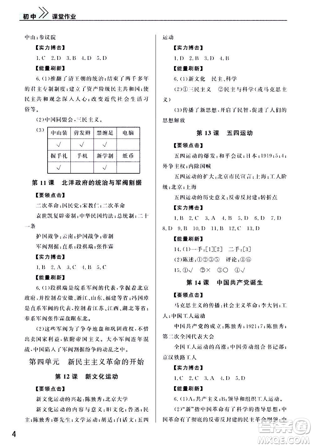 2020秋智慧學(xué)習(xí)天天向上課堂作業(yè)八年級上冊歷史人教版答案