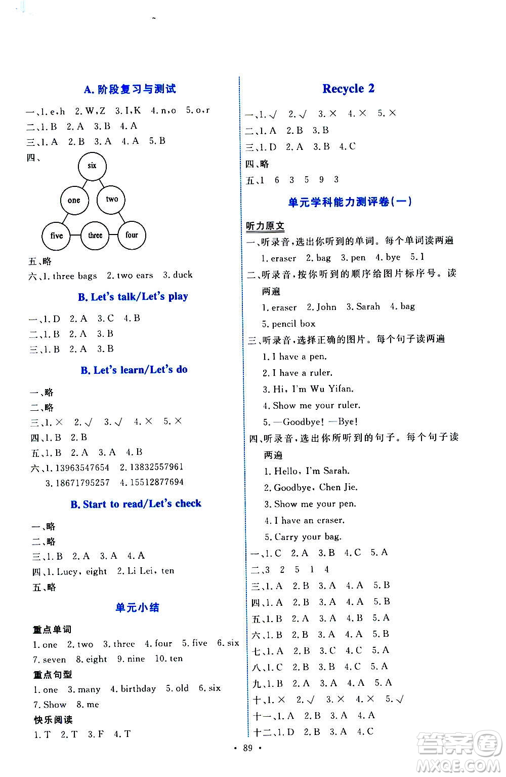 人民教育出版社2020年能力培養(yǎng)與測試英語三年級上冊PEP人教版答案