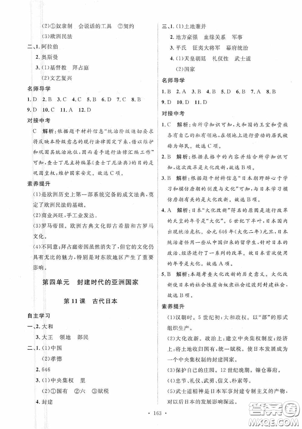 陜西人民出版社2020實驗教材新學(xué)案九年級歷史上冊人教版答案