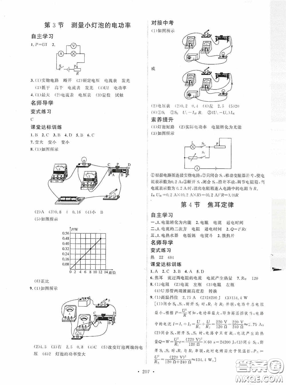 陜西人民出版社2020實(shí)驗(yàn)教材新學(xué)案九年級物理全一冊人教版答案