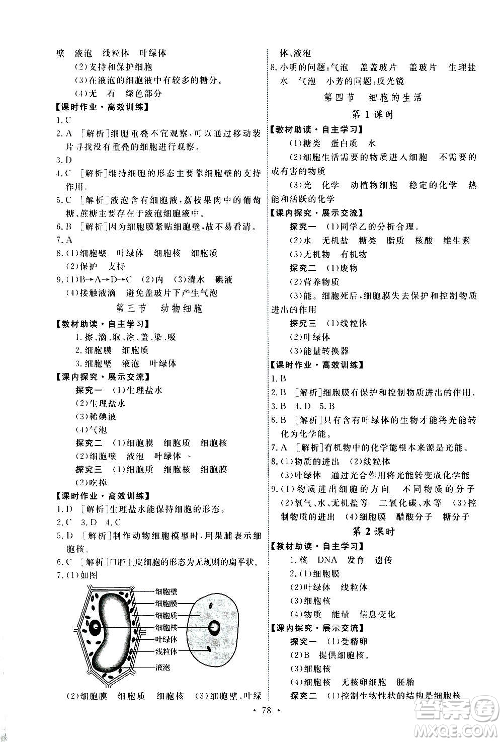 人民教育出版社2020年能力培養(yǎng)與測試生物學(xué)七年級上冊人教版答案