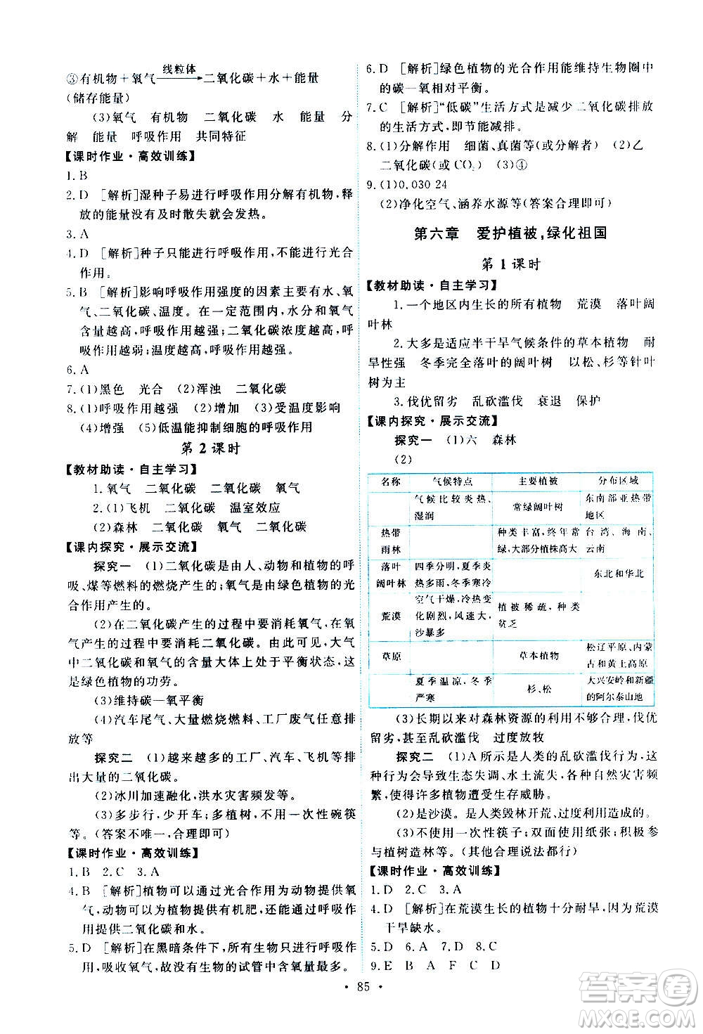 人民教育出版社2020年能力培養(yǎng)與測試生物學(xué)七年級上冊人教版答案