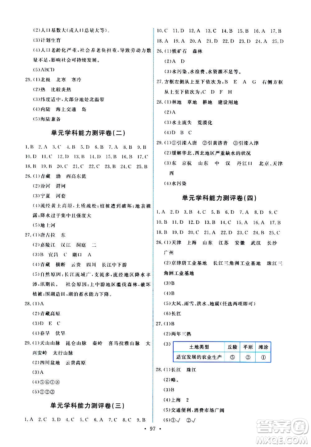 人民教育出版社2020年能力培養(yǎng)與測試地理八年級上冊人教版答案