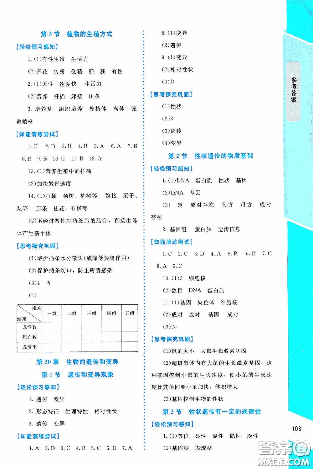 2020課內課外直通車八年級生物上冊北師大版答案