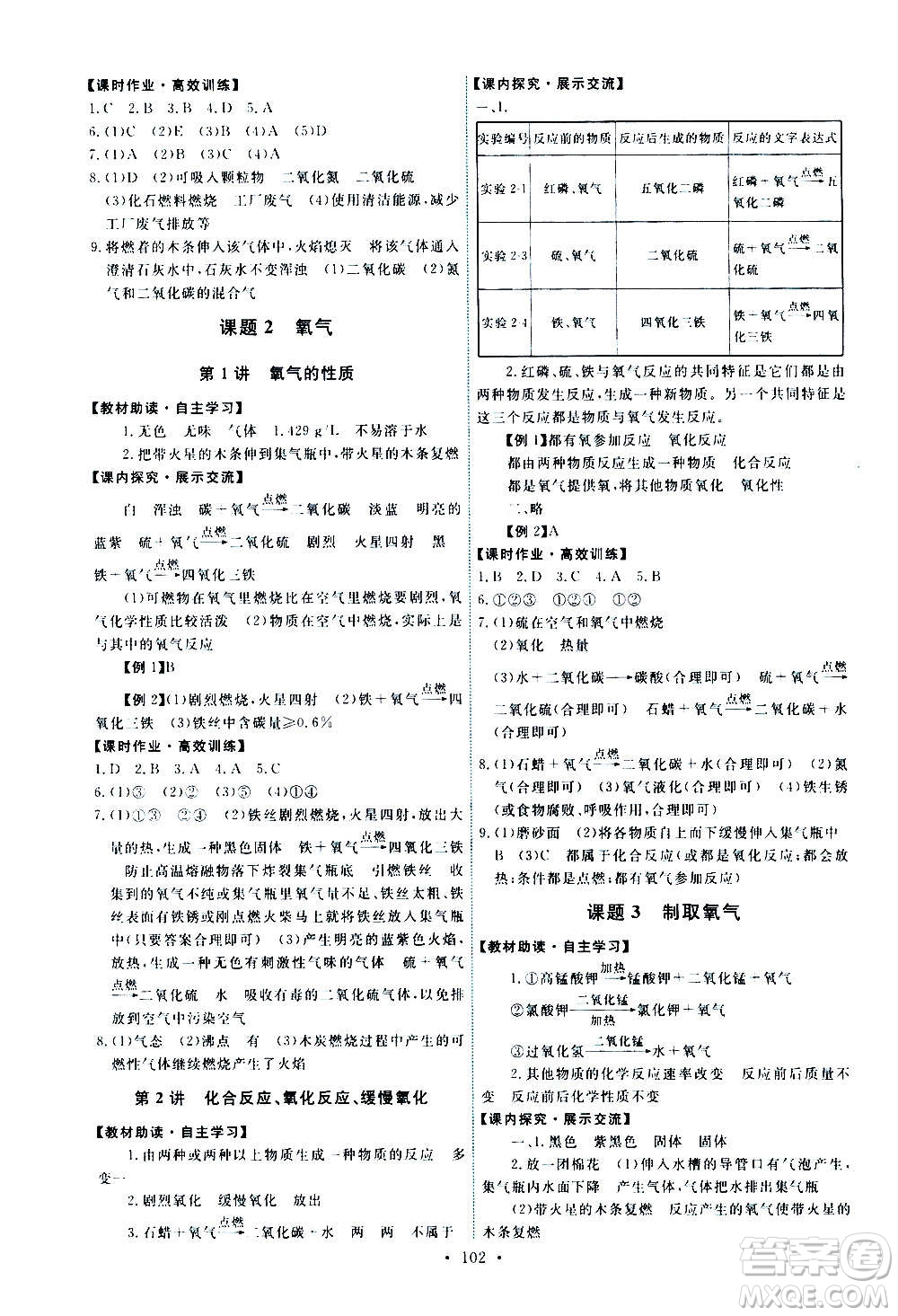 人民教育出版社2020年能力培養(yǎng)與測試化學九年級上冊人教版答案