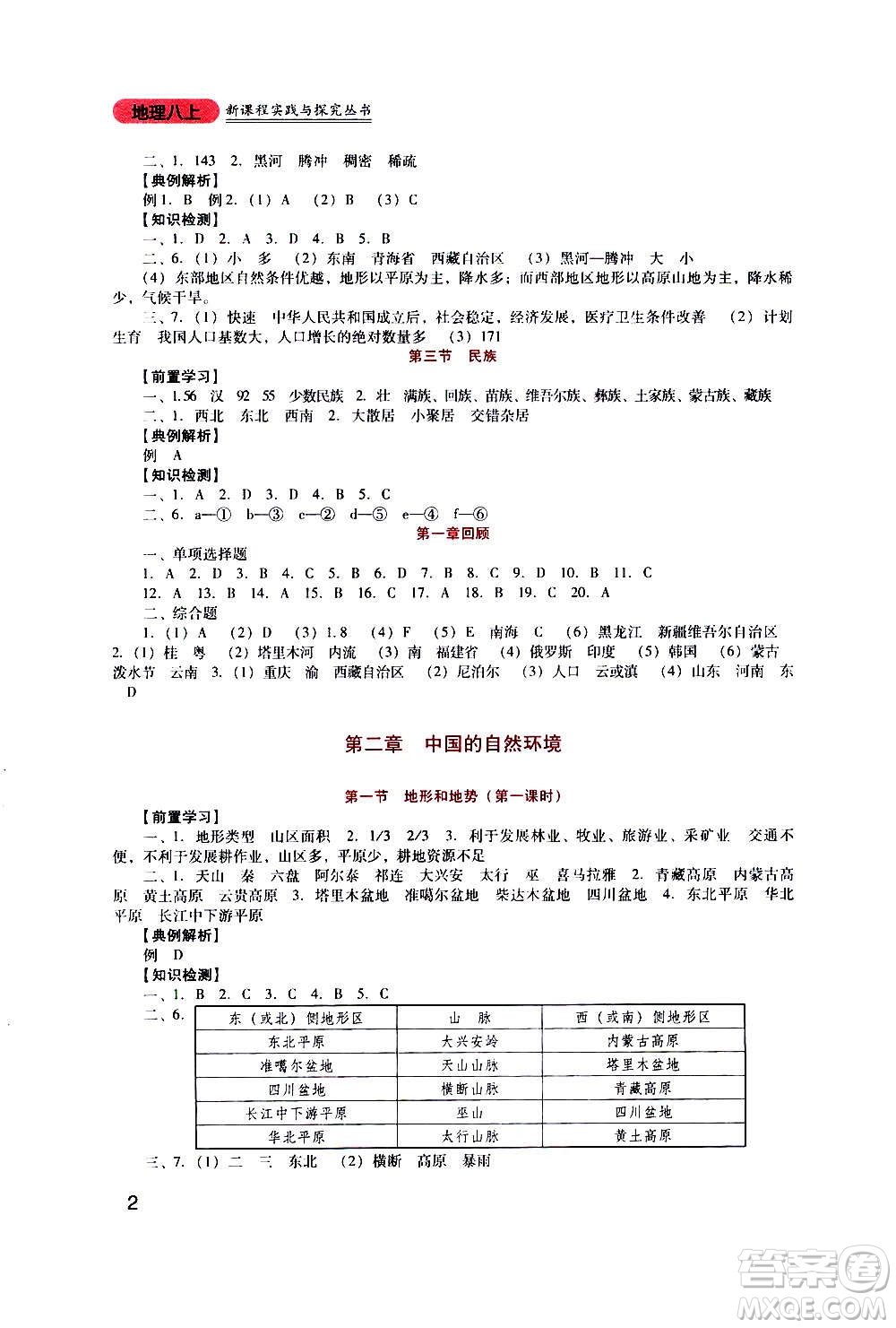 四川教育出版社2020年新課程實(shí)踐與探究叢書地理八年級(jí)上冊(cè)人教版答案