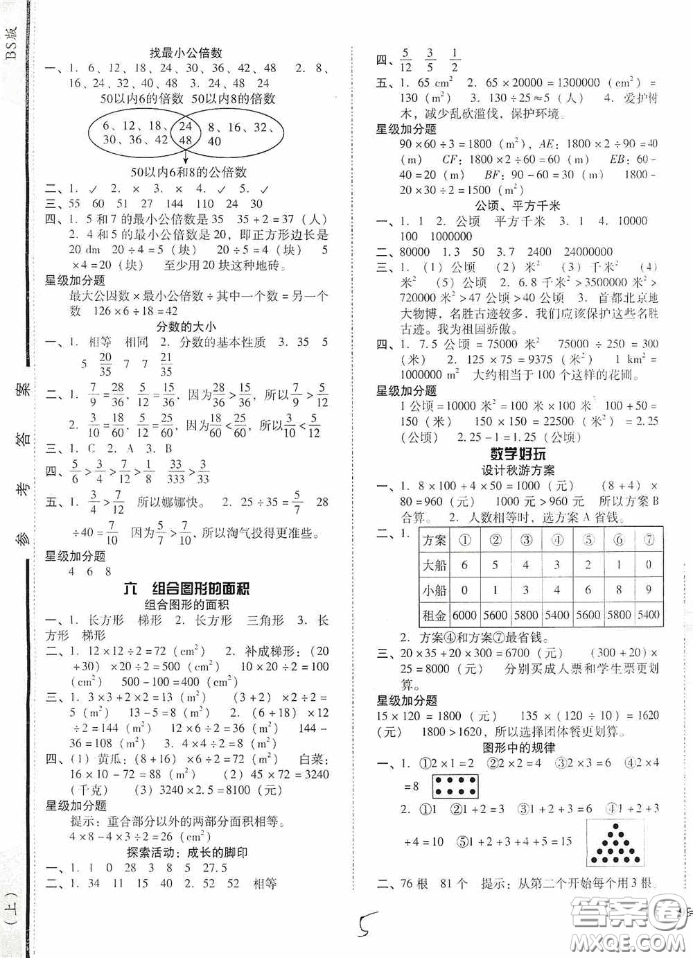 遼寧教育出版社2020尖子生課時作業(yè)五年級數(shù)學上冊北師大版答案