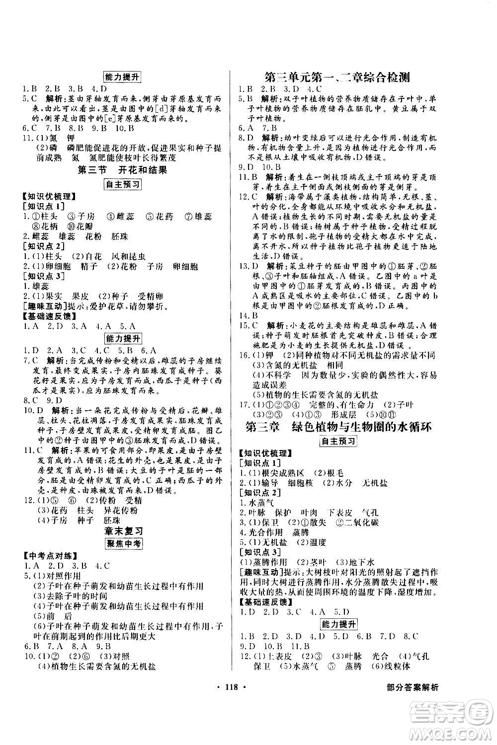 2020年百年學典同步導(dǎo)學與優(yōu)化訓練生物學七年級上冊人教版答案