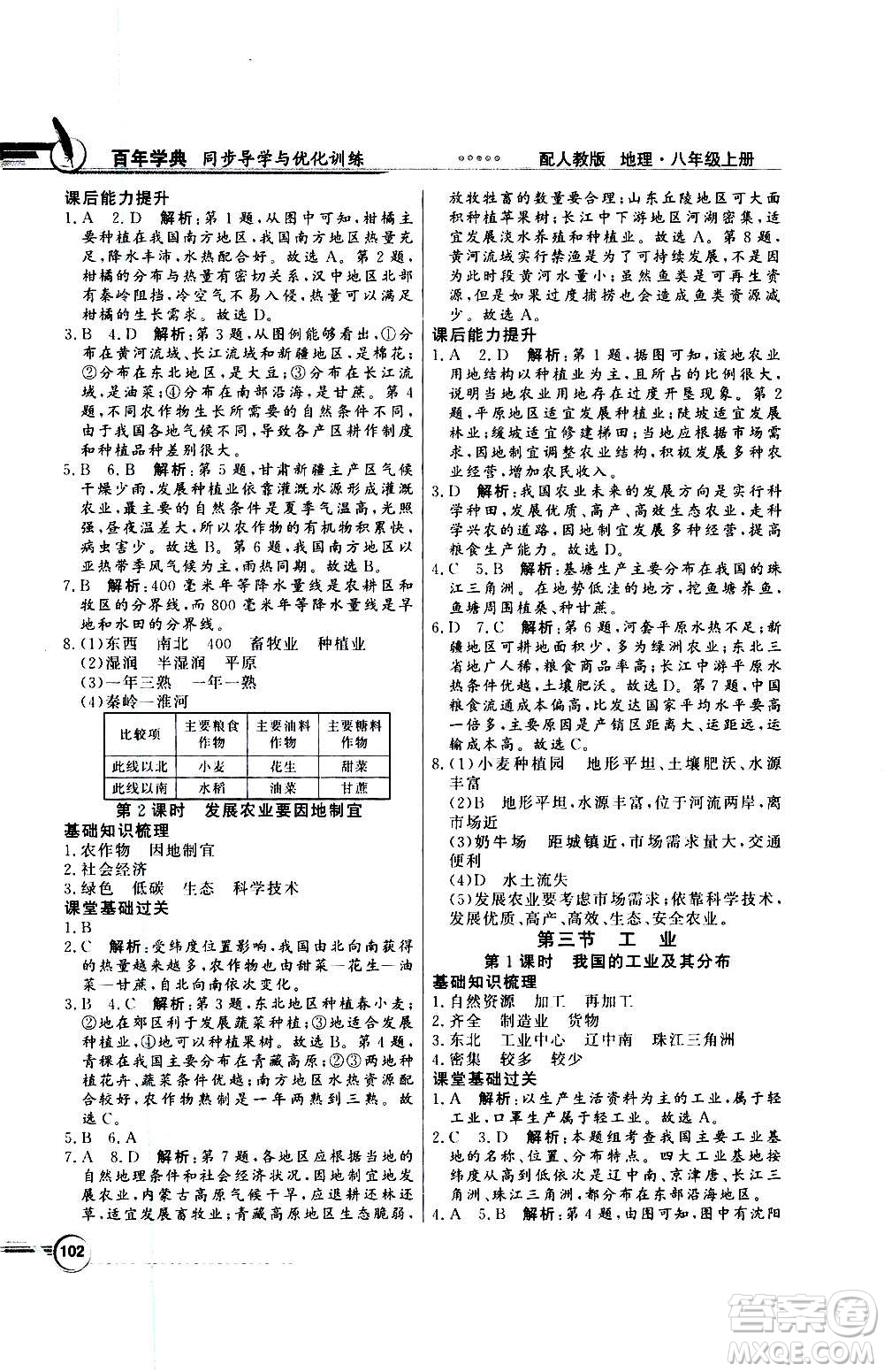 2020年百年學(xué)典同步導(dǎo)學(xué)與優(yōu)化訓(xùn)練地理八年級(jí)上冊(cè)人教版答案