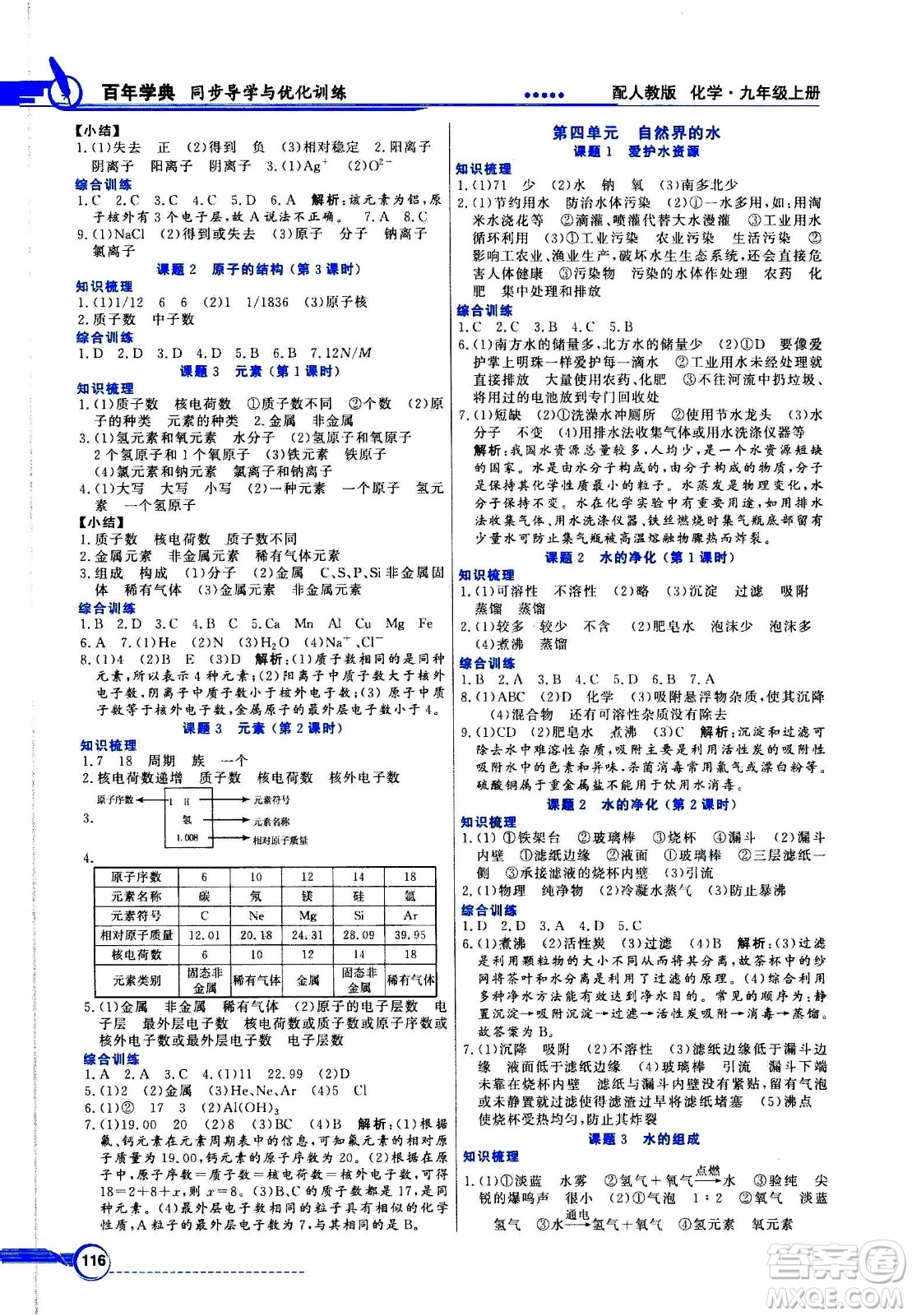 2020年百年學(xué)典同步導(dǎo)學(xué)與優(yōu)化訓(xùn)練化學(xué)九年級(jí)上冊(cè)人教版答案