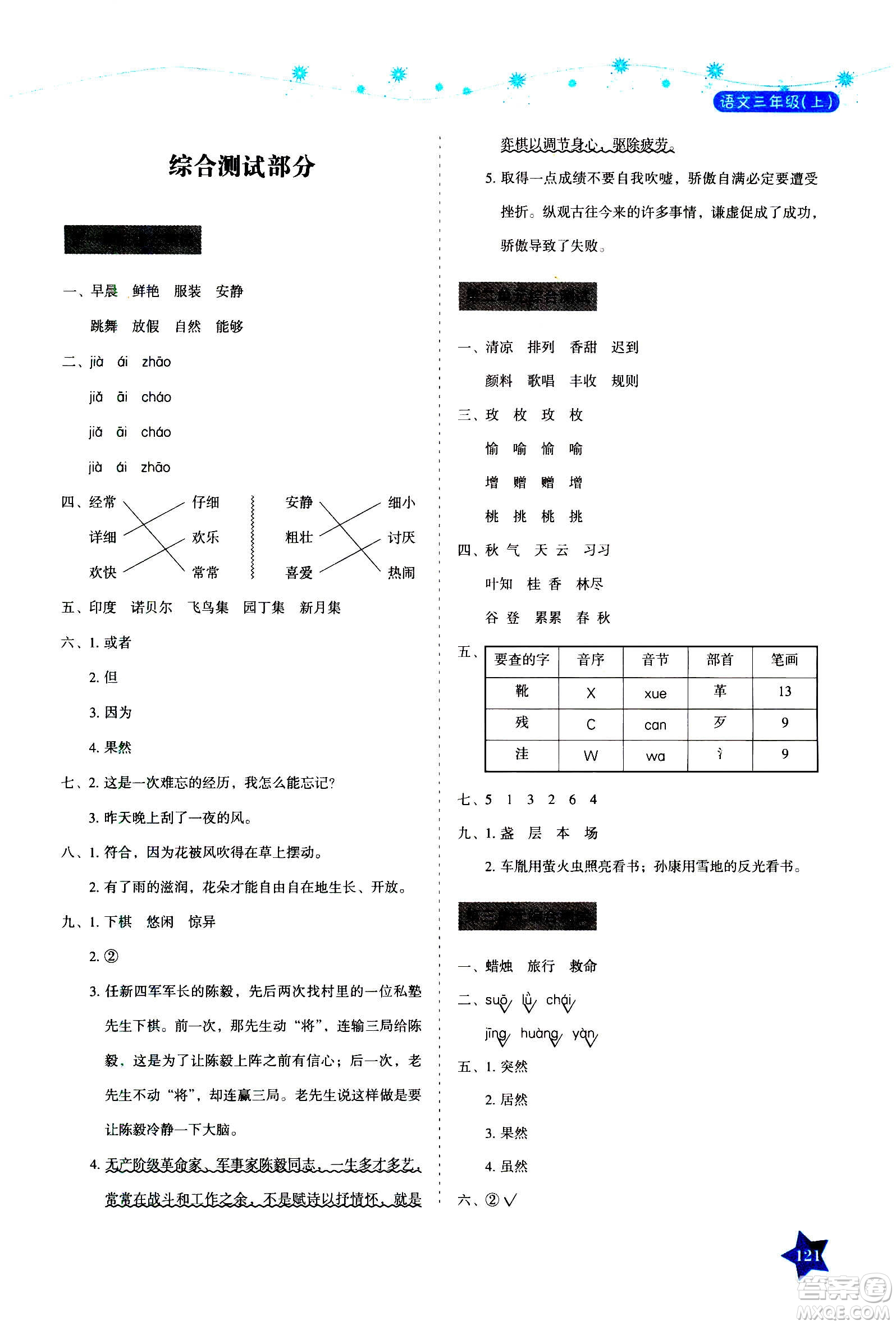 湖南教育出版社2020年學(xué)法大視野語文三年級上冊人教版答案