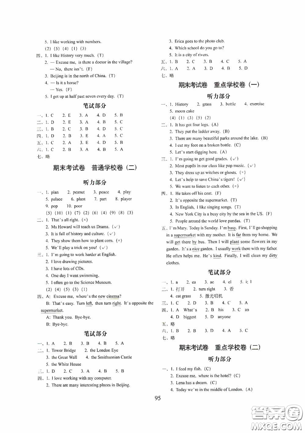 開明出版社2020小學期末沖刺100分完全試卷六年級英語上冊外研版武漢專用答案