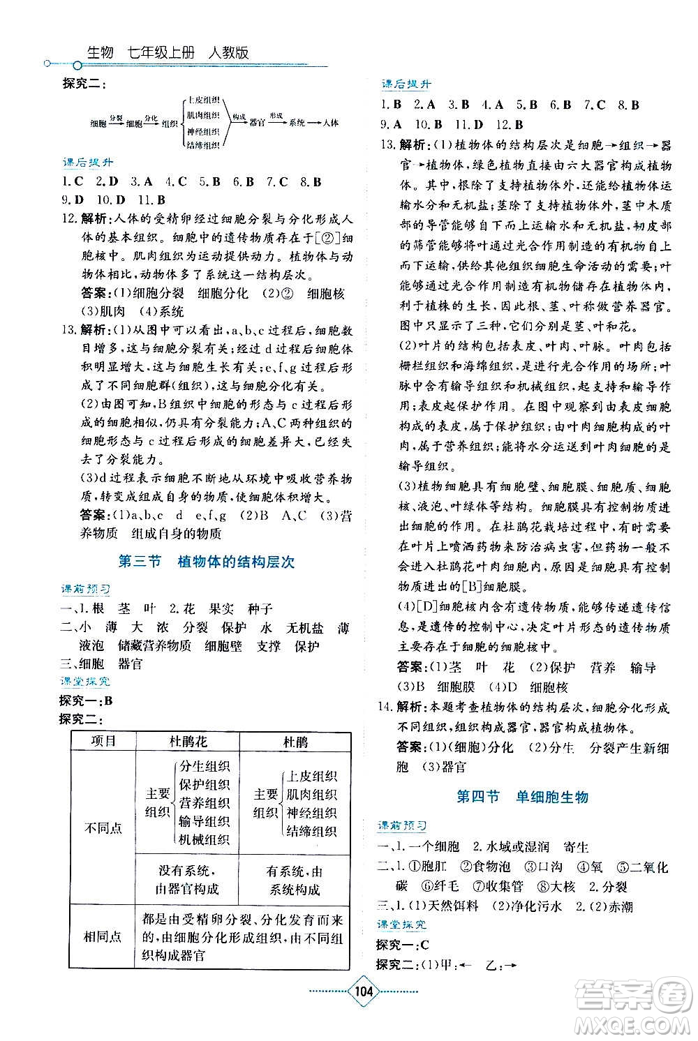 湖南教育出版社2020年學法大視野生物七年級上冊人教版答案