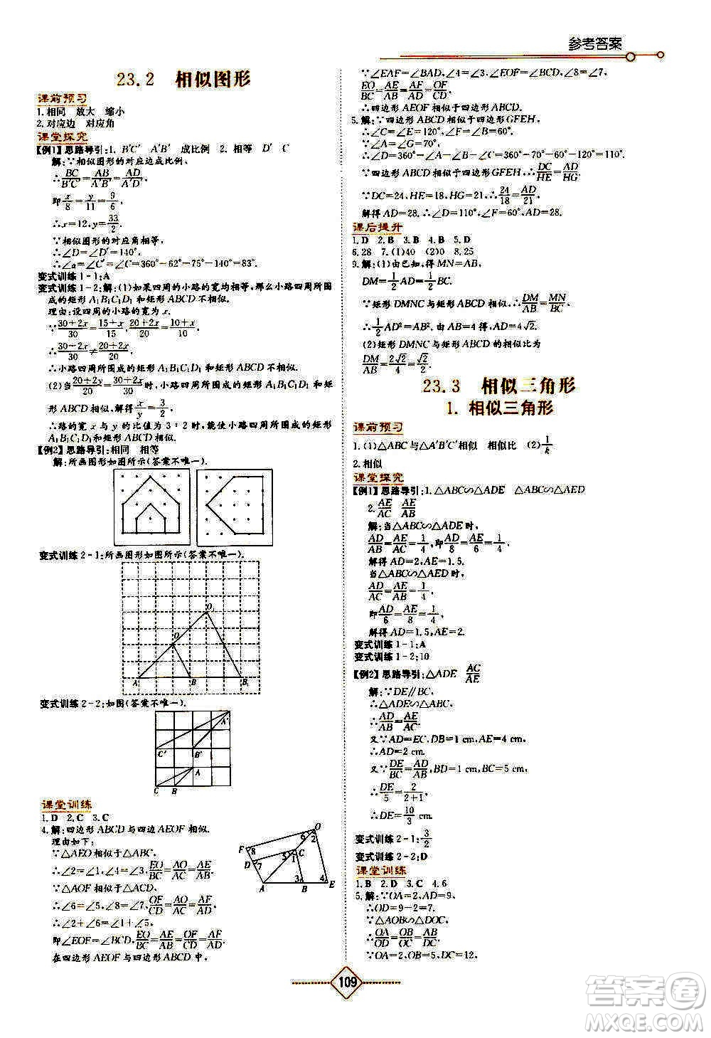 湖南教育出版社2020年學(xué)法大視野數(shù)學(xué)九年級上冊華東師大版答案