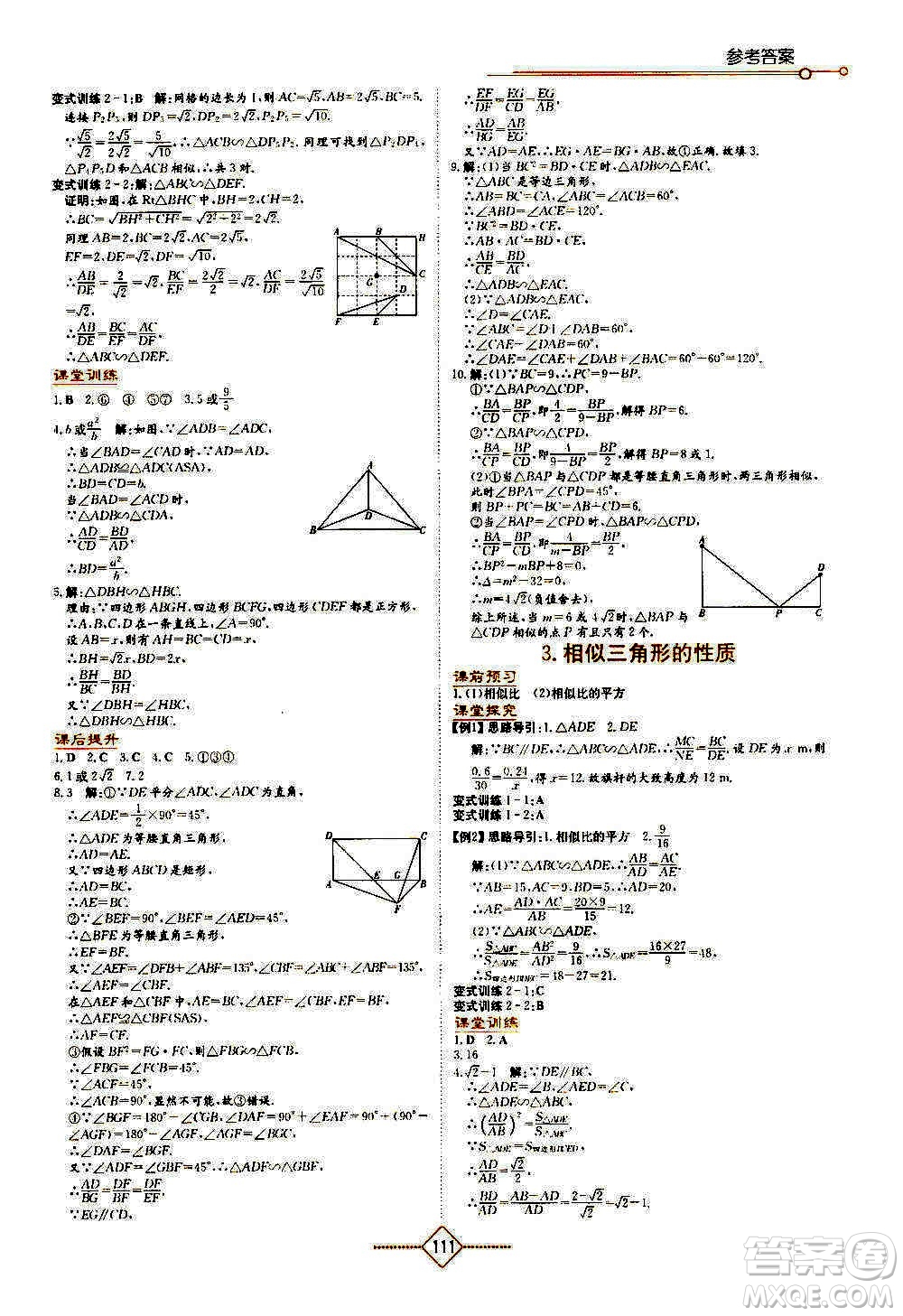 湖南教育出版社2020年學(xué)法大視野數(shù)學(xué)九年級上冊華東師大版答案