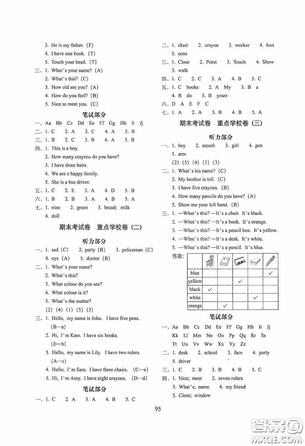 2020期末沖刺100分完全試卷三年級英語上冊冀教版答案