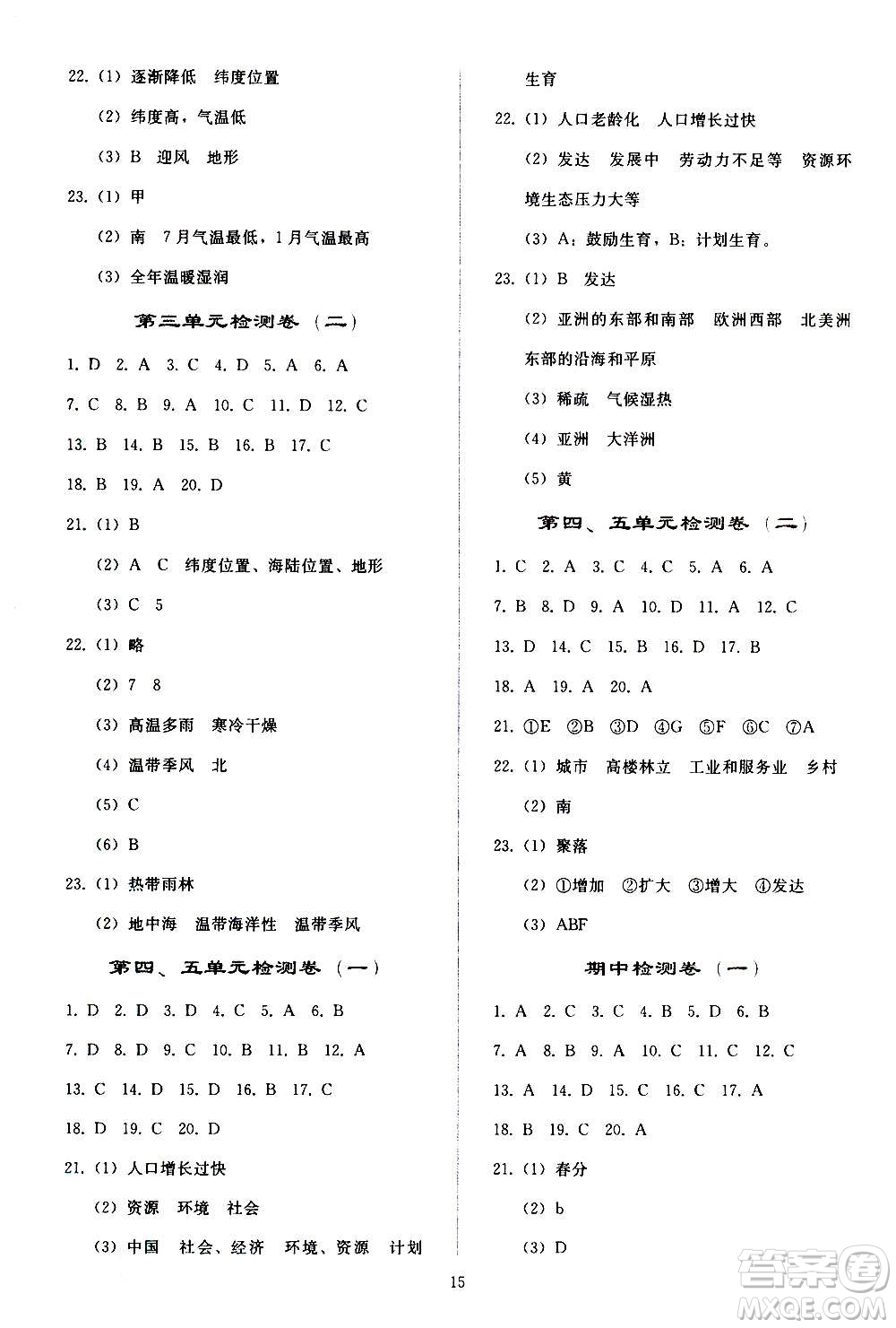 人民教育出版社2020秋同步輕松練習(xí)地理七年級(jí)上冊(cè)人教版答案