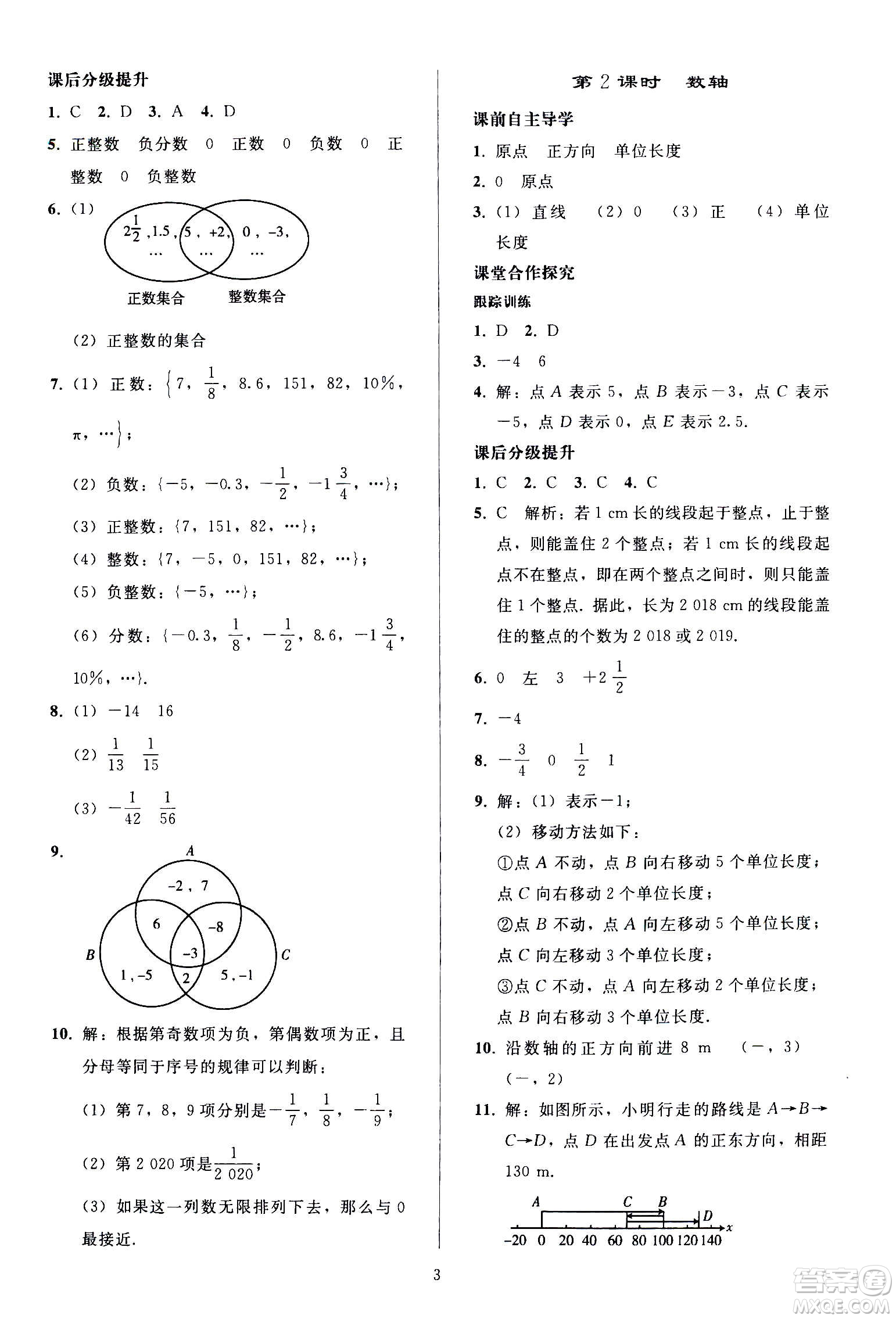 人民教育出版社2020秋同步輕松練習(xí)數(shù)學(xué)七年級上冊人教版答案