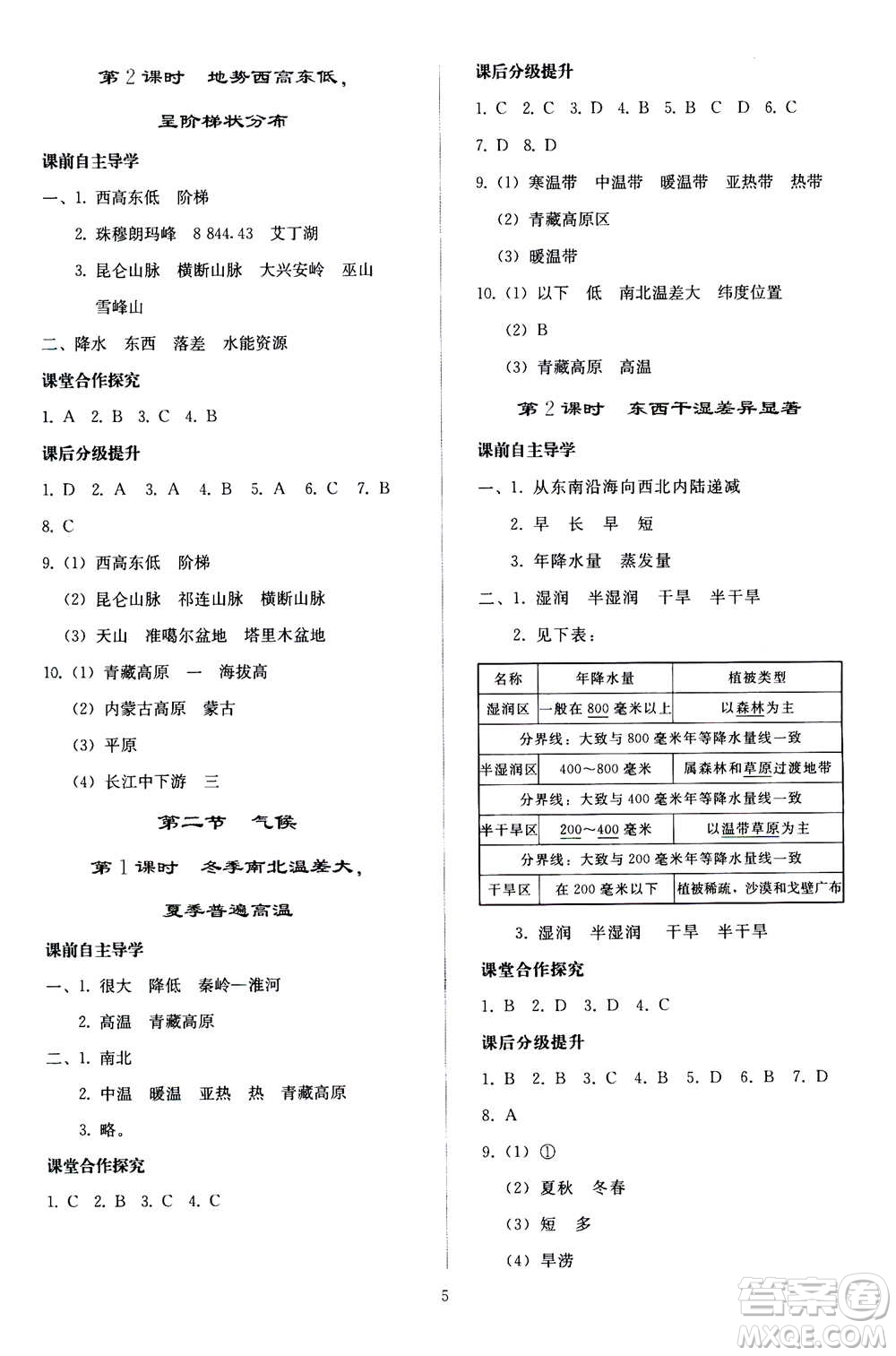 人民教育出版社2020秋同步輕松練習(xí)地理八年級(jí)上冊(cè)人教版答案