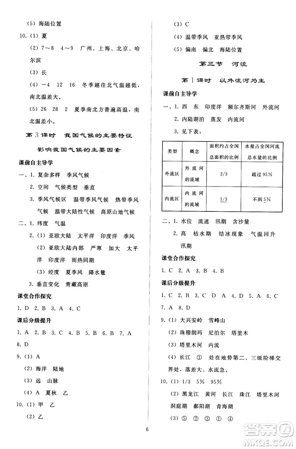 人民教育出版社2020秋同步輕松練習(xí)地理八年級(jí)上冊(cè)人教版答案