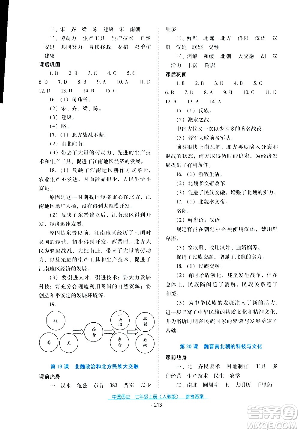 2020年云南省標準教輔優(yōu)佳學案中國歷史七年級上冊人教版答案