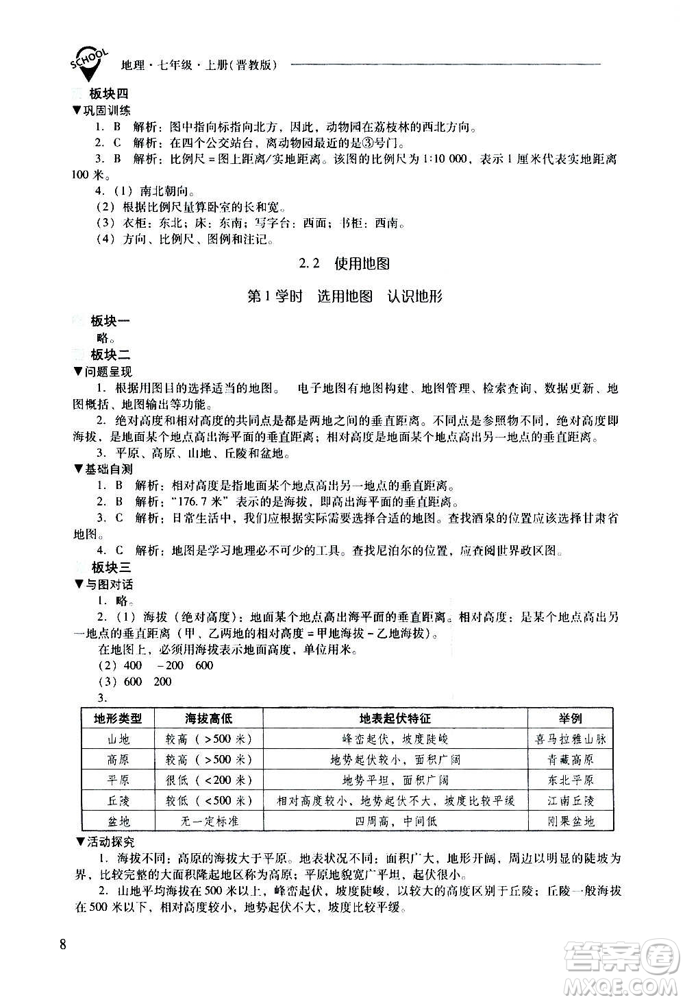 2020秋新課程問題解決導(dǎo)學(xué)方案七年級地理上冊晉教版參考答案