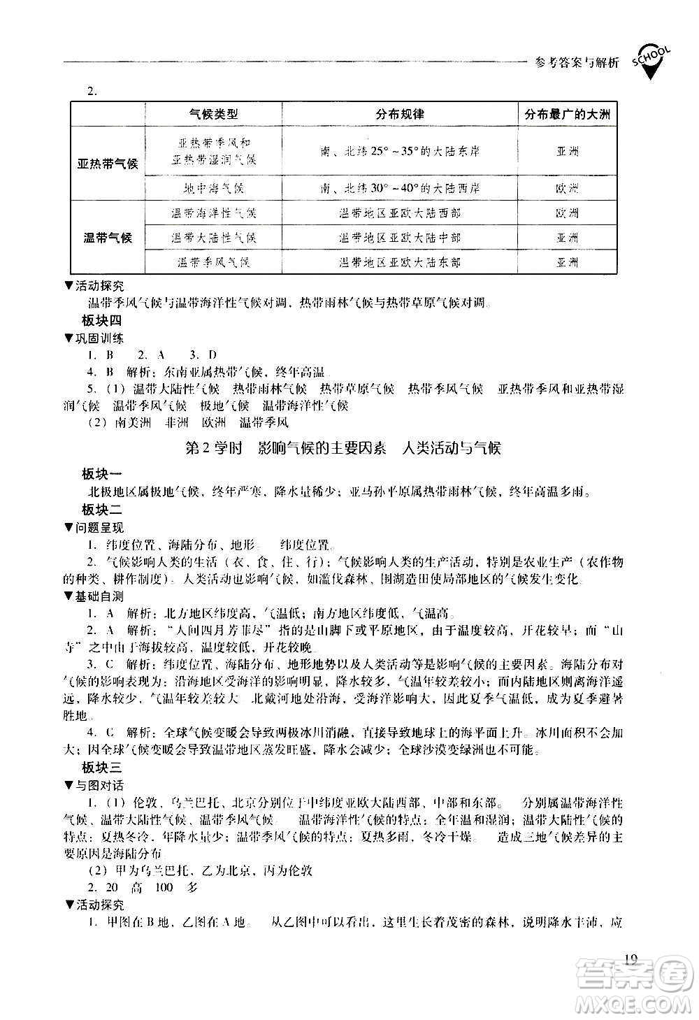 2020秋新課程問題解決導(dǎo)學(xué)方案七年級地理上冊晉教版參考答案