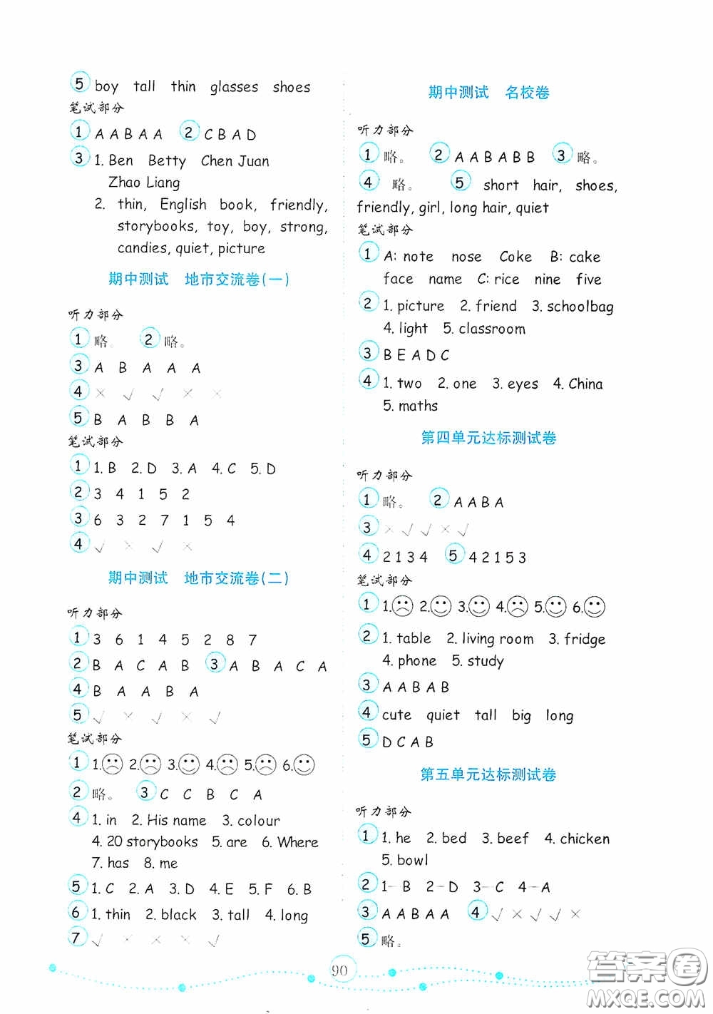 山東教育出版社2020小學(xué)英語試卷金鑰匙四年級上冊人教PEP版答案