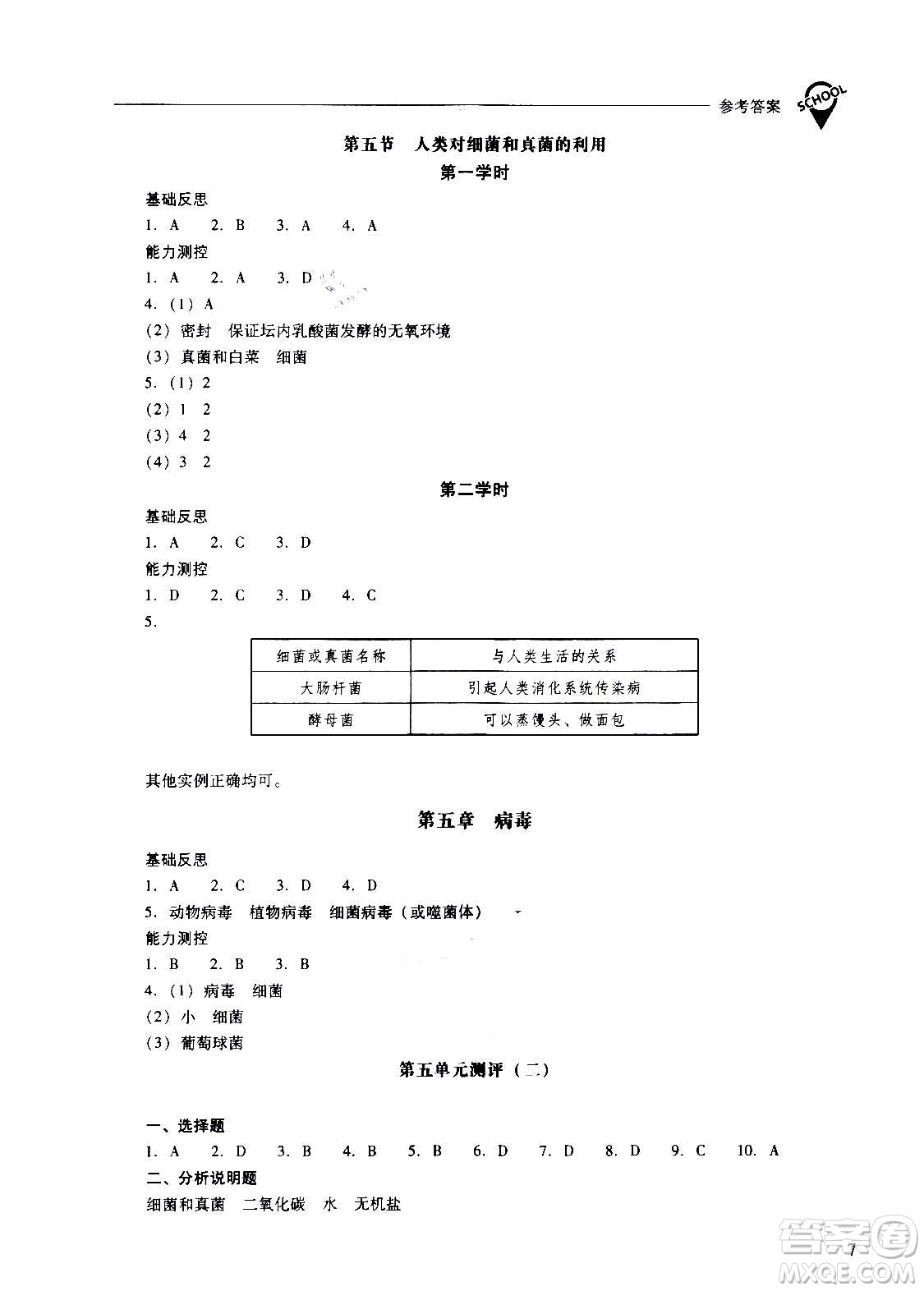 2020秋新課程問題解決導學方案八年級生物學上冊人教版參考答案