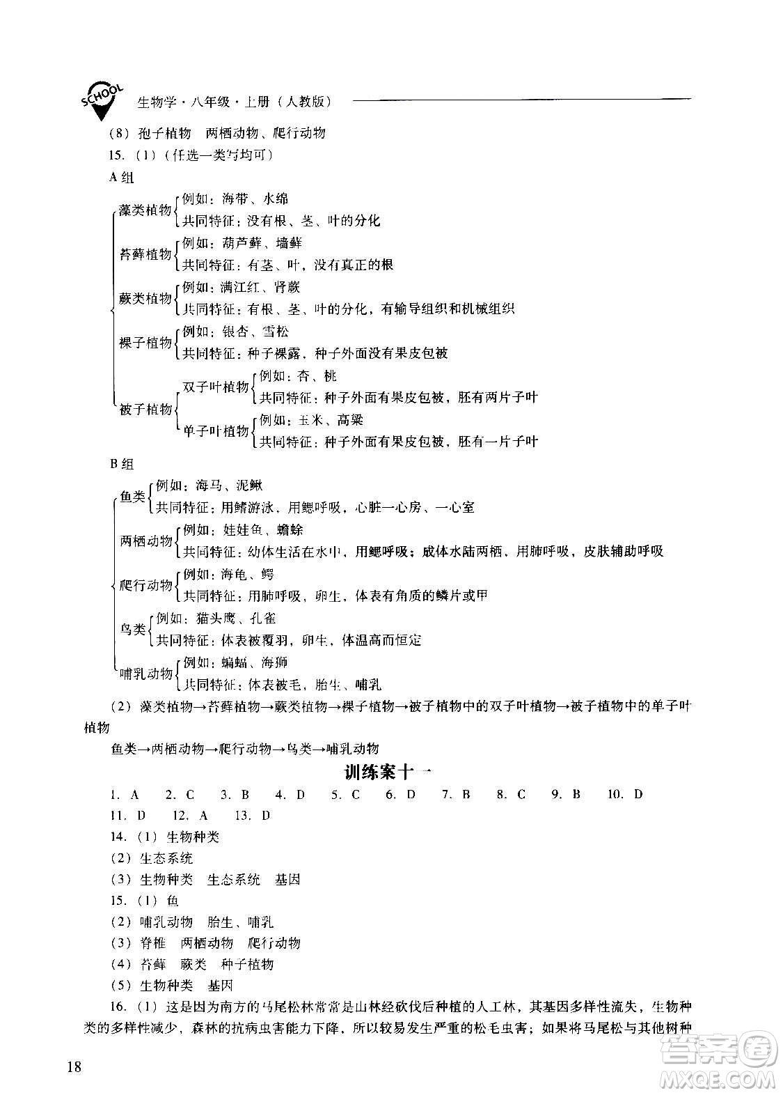 2020秋新課程問題解決導學方案八年級生物學上冊人教版參考答案