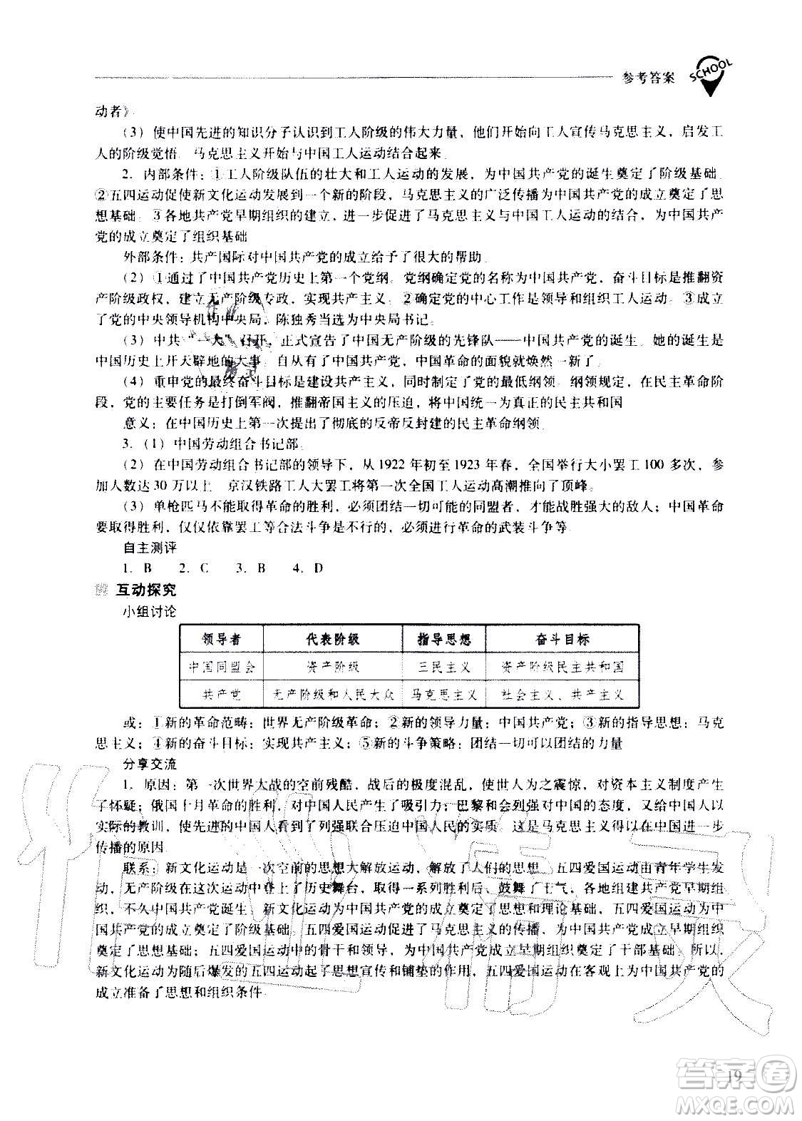 2020秋新課程問(wèn)題解決導(dǎo)學(xué)方案八年級(jí)中國(guó)歷史上冊(cè)人教版參考答案