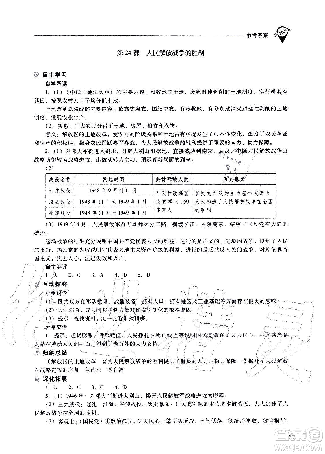 2020秋新課程問(wèn)題解決導(dǎo)學(xué)方案八年級(jí)中國(guó)歷史上冊(cè)人教版參考答案