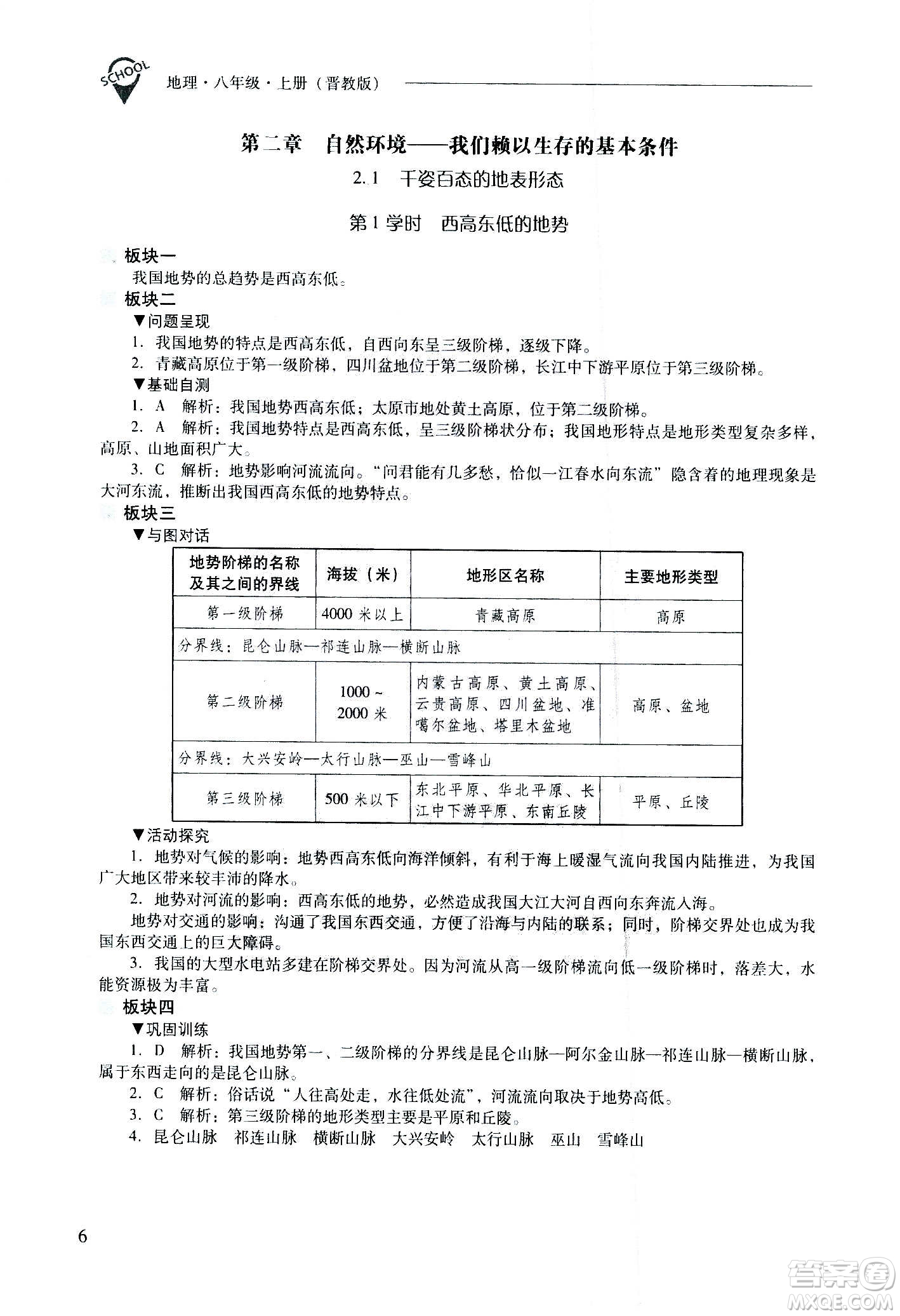 2020秋新課程問題解決導(dǎo)學(xué)方案八年級地理上冊晉教版參考答案