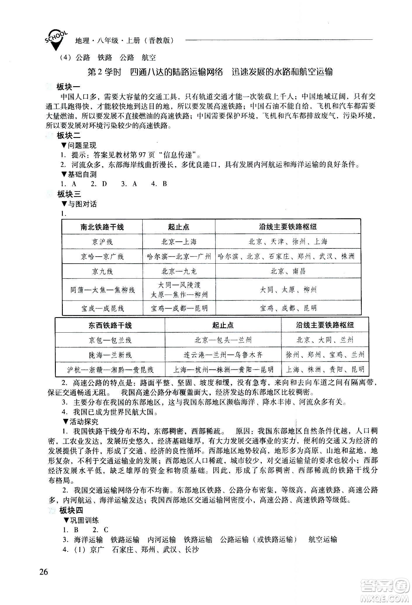 2020秋新課程問題解決導(dǎo)學(xué)方案八年級地理上冊晉教版參考答案