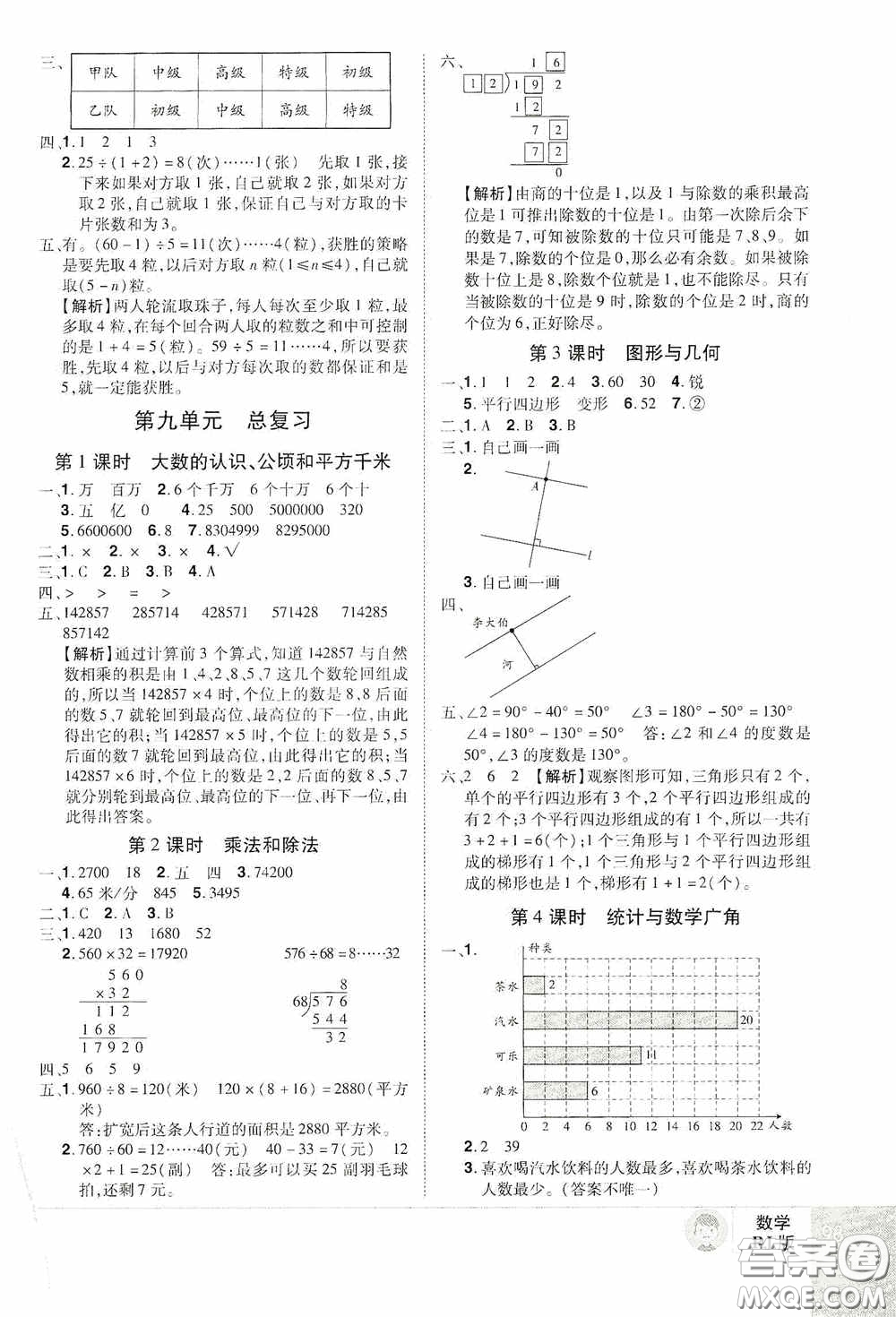 江西美術(shù)出版社2020學海樂園四年級數(shù)學上冊人教版答案