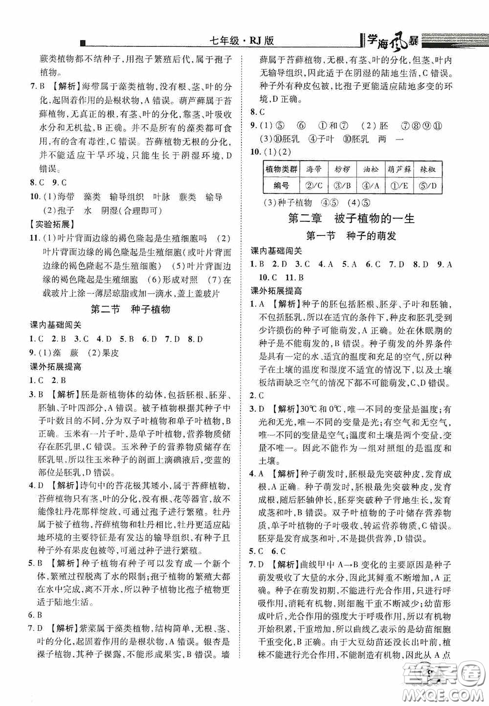 江西美術(shù)出版社2020學(xué)海風(fēng)暴七年級(jí)生物上冊(cè)人教版答案