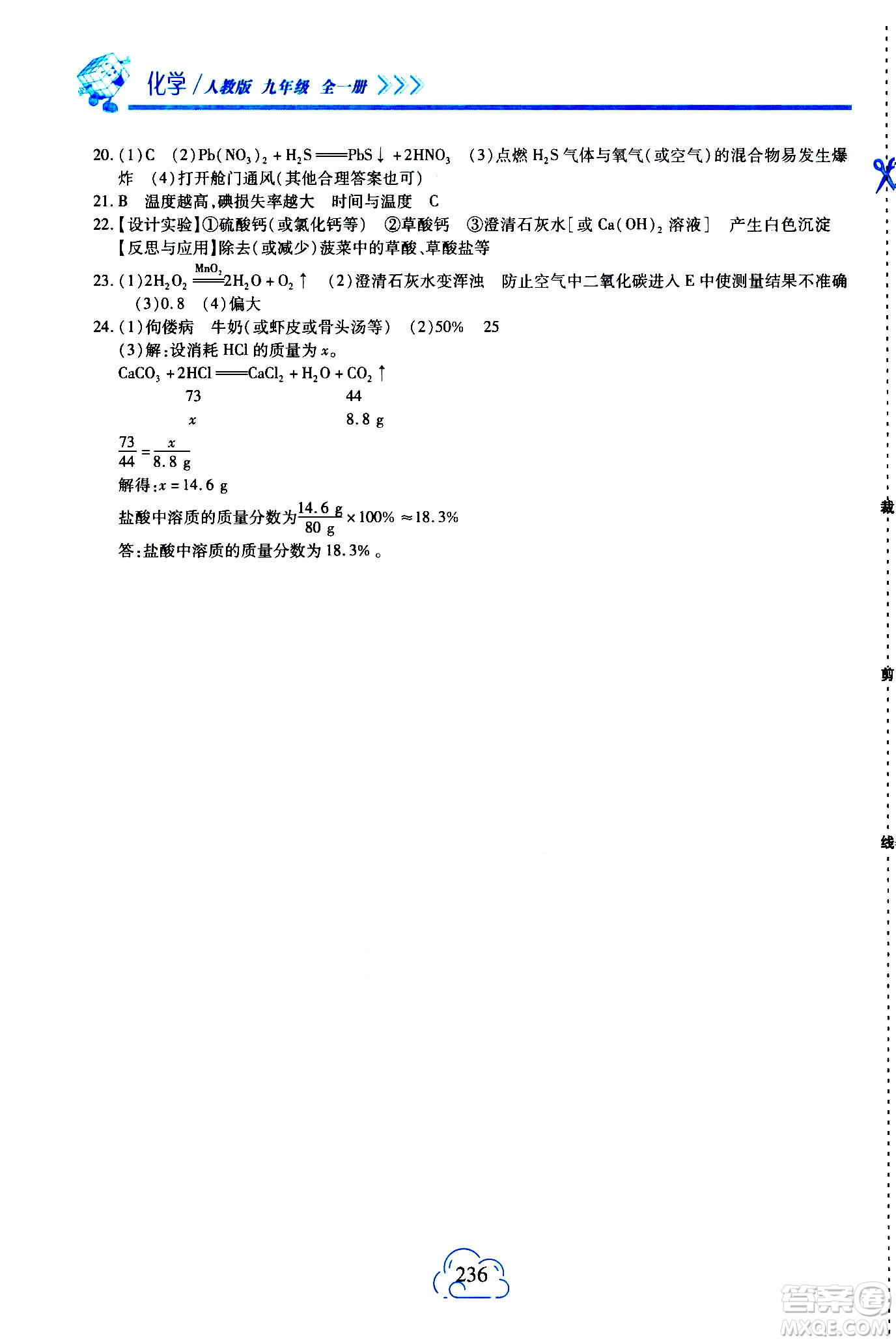 二十一世紀(jì)出版社2020年新課程新練習(xí)化學(xué)九年級(jí)全一冊(cè)人教版答案