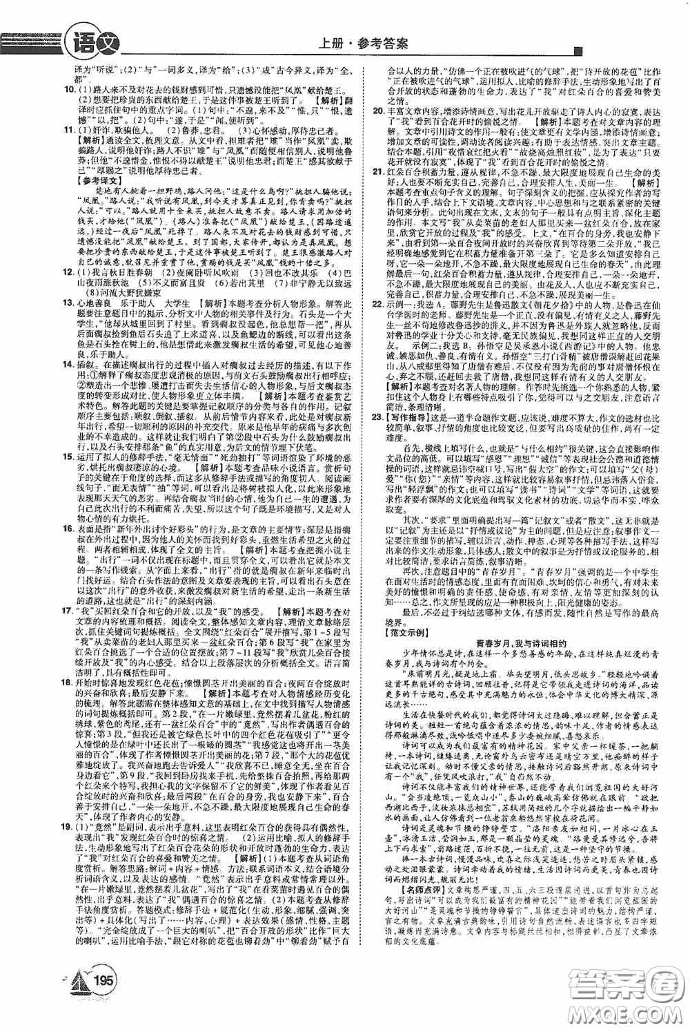 江西美術(shù)出版社2020學(xué)海風(fēng)暴七年級(jí)語(yǔ)文上冊(cè)人教版答案