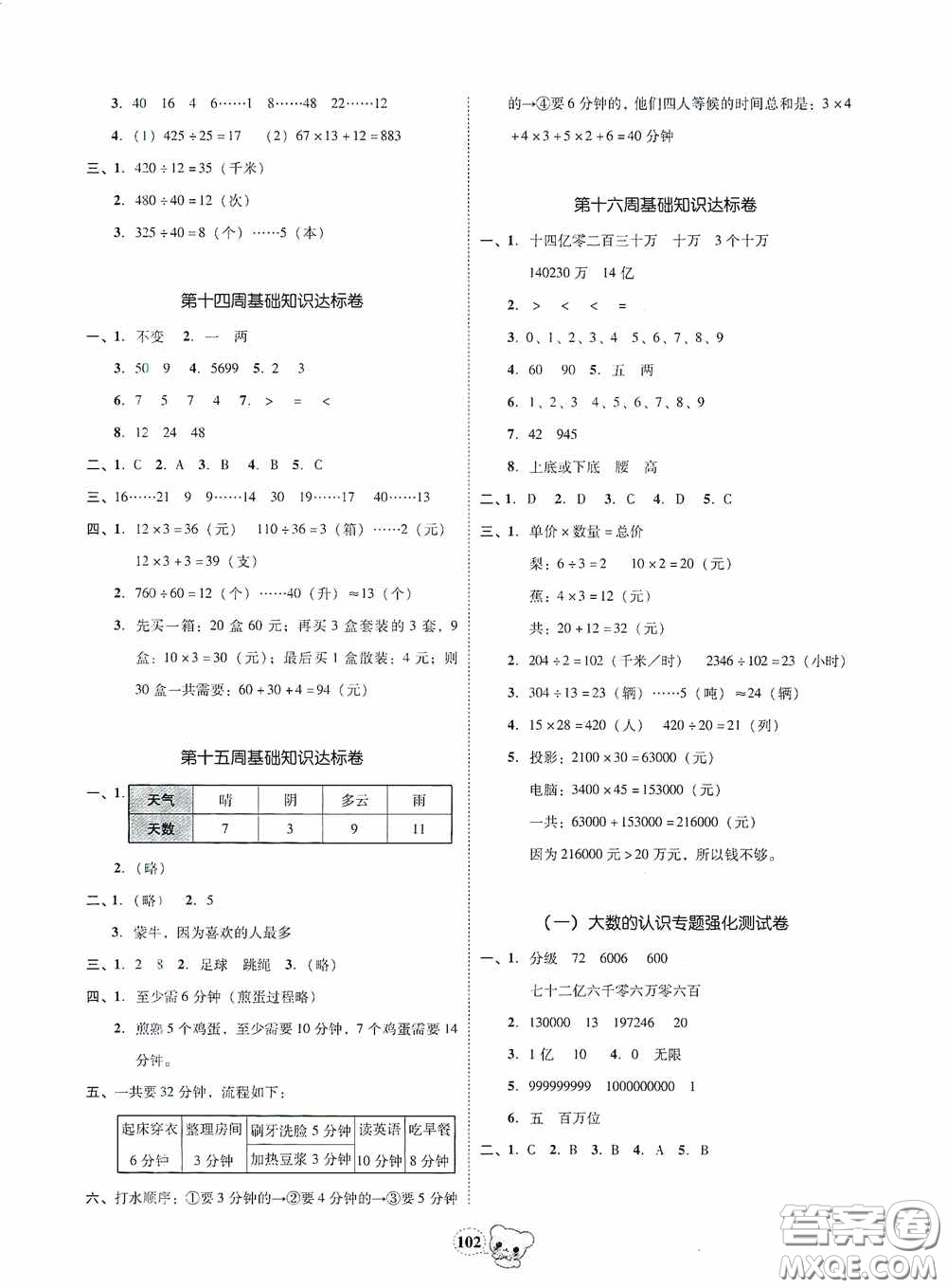 南方出版?zhèn)髅?020名校好卷黃岡測試題精編四年級數學上冊答案