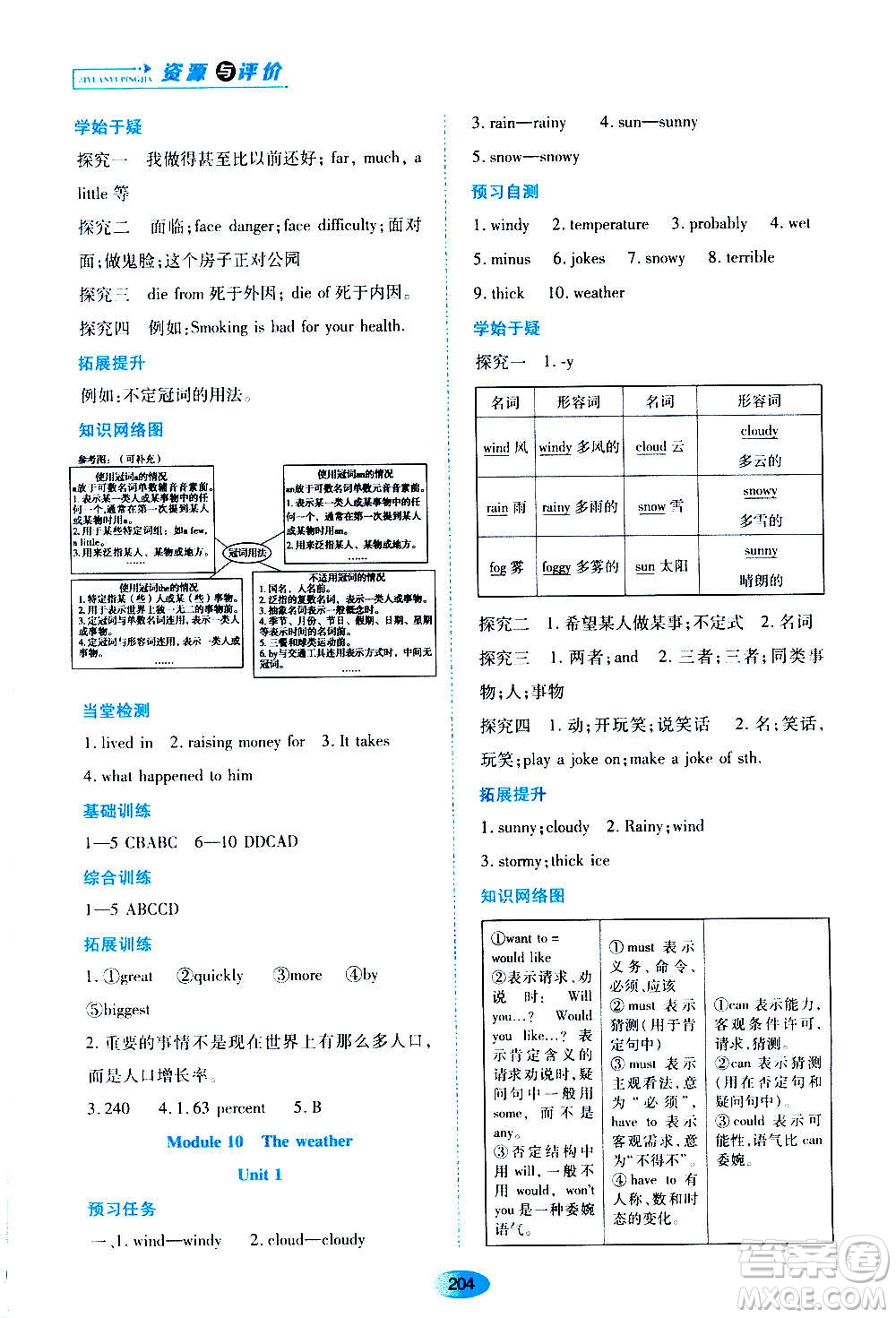 黑龍江教育出版社2020年資源與評價英語八年級上冊外研版參考答案